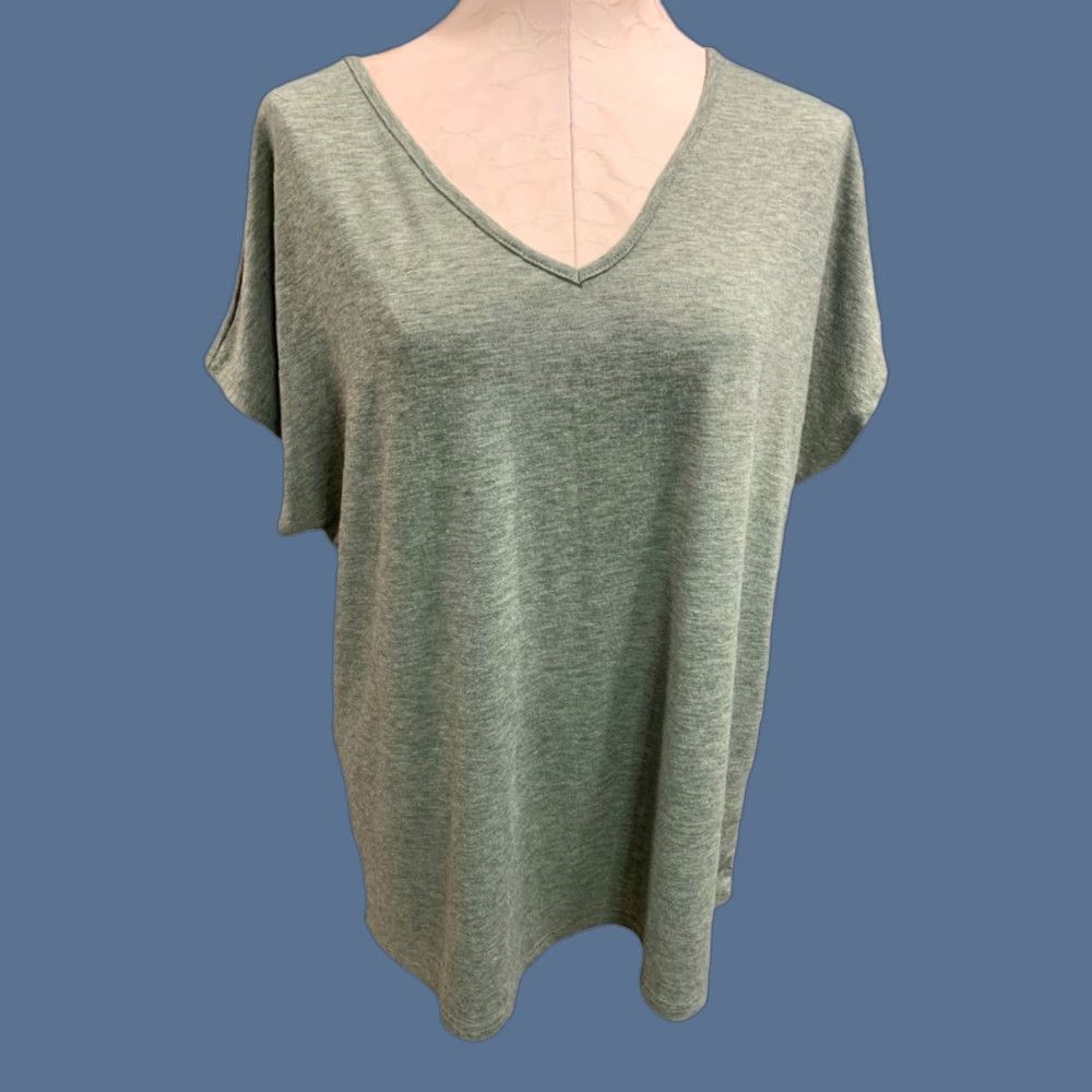 Vintage Size 1XL Womens Green Heathered Tshirt V-Neck Short Sleeve Size XL / US 12-14 / IT 48-50 - 1 Thumbnail