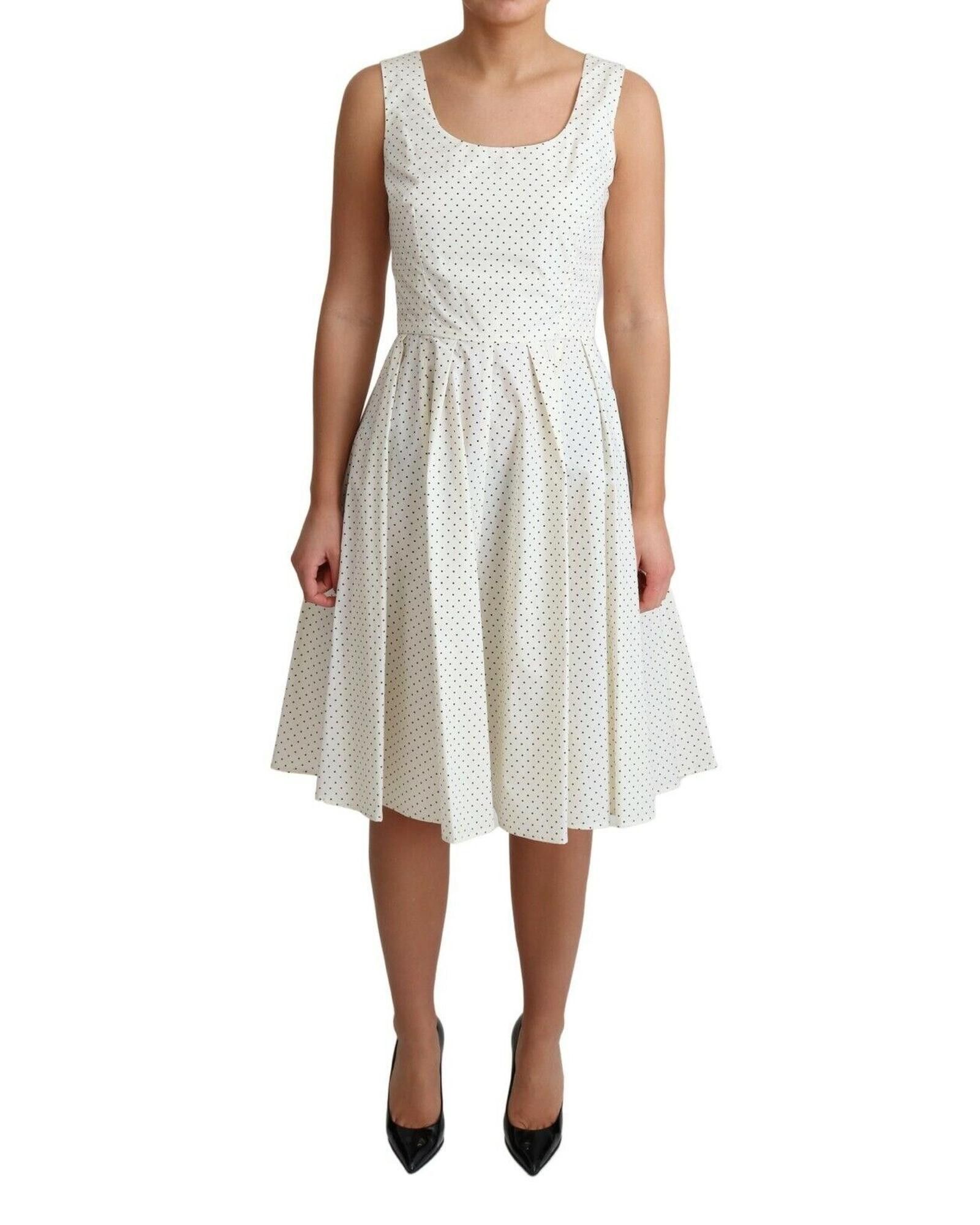 image of Dolce Gabbana Polka Dotted Cotton A-Line Dress in White, Women's (Size XS)