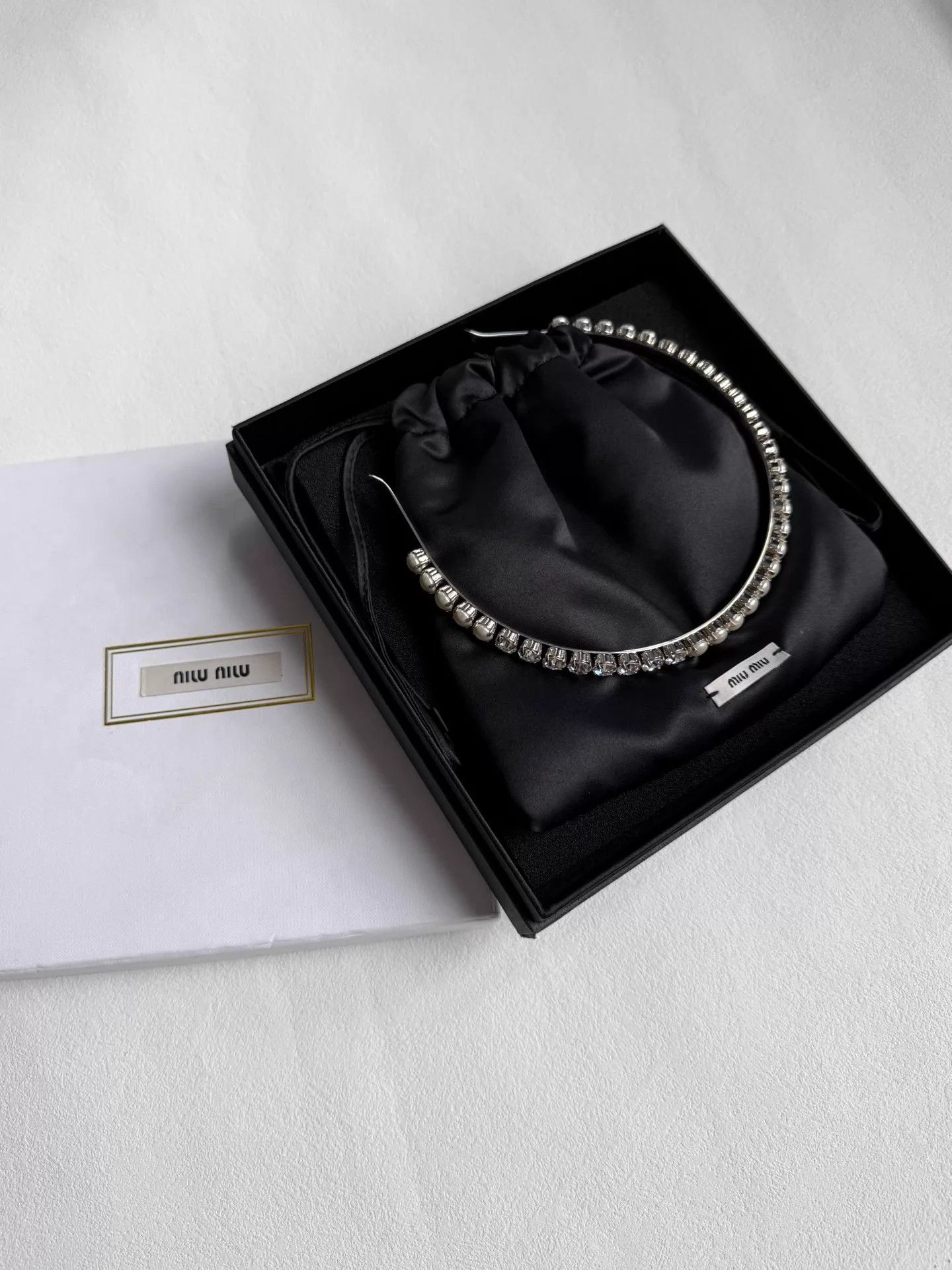 Miu Miu MIU MIU Women's Metal Pearl Rhinestone Headband Size ONE SIZE - 2 Thumbnail