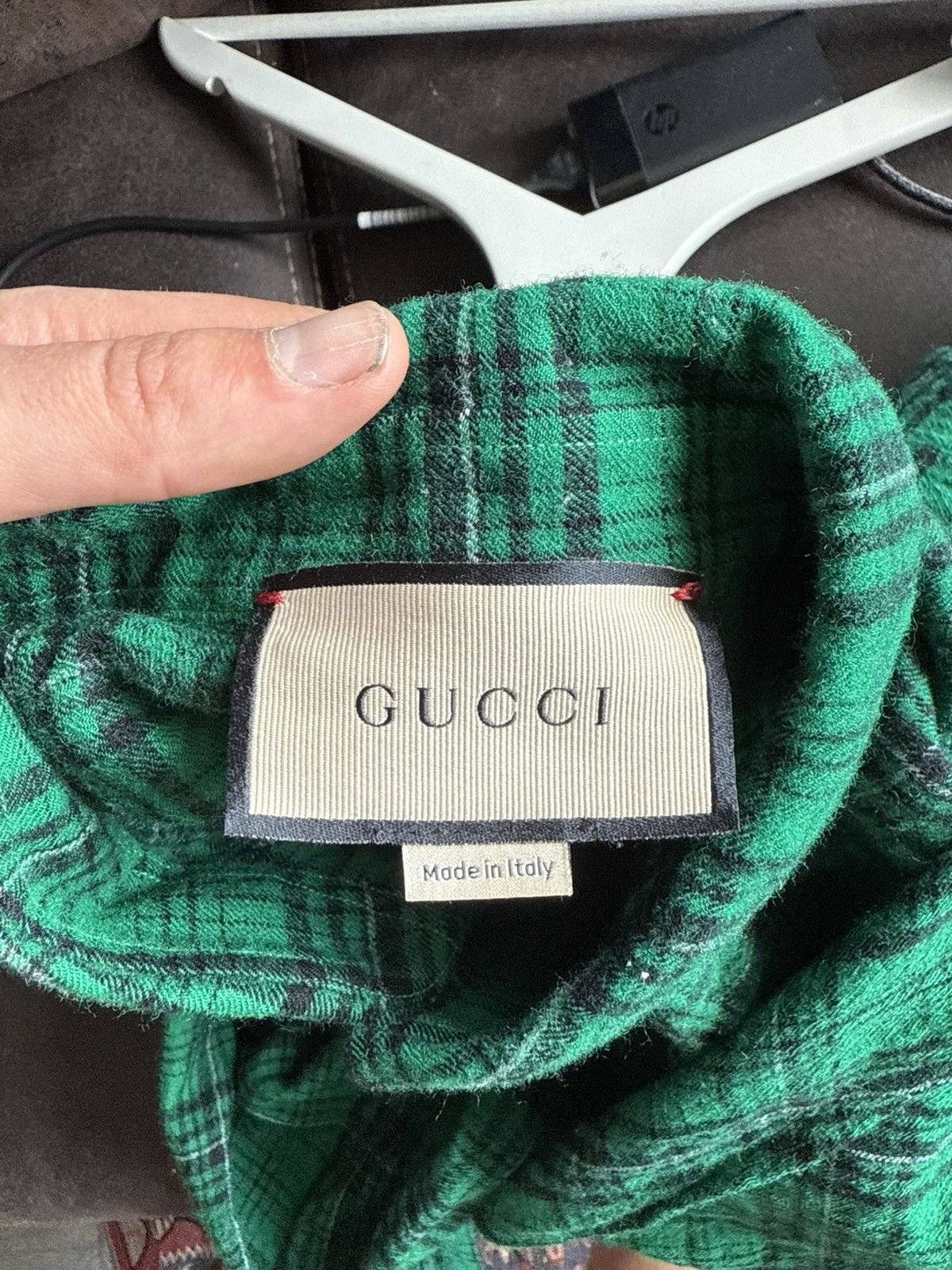 Gucci Green Wool Flannel Shirt with Embroidered Rocking Horse Size US M / EU 48-50 / 2 - 15 Thumbnail