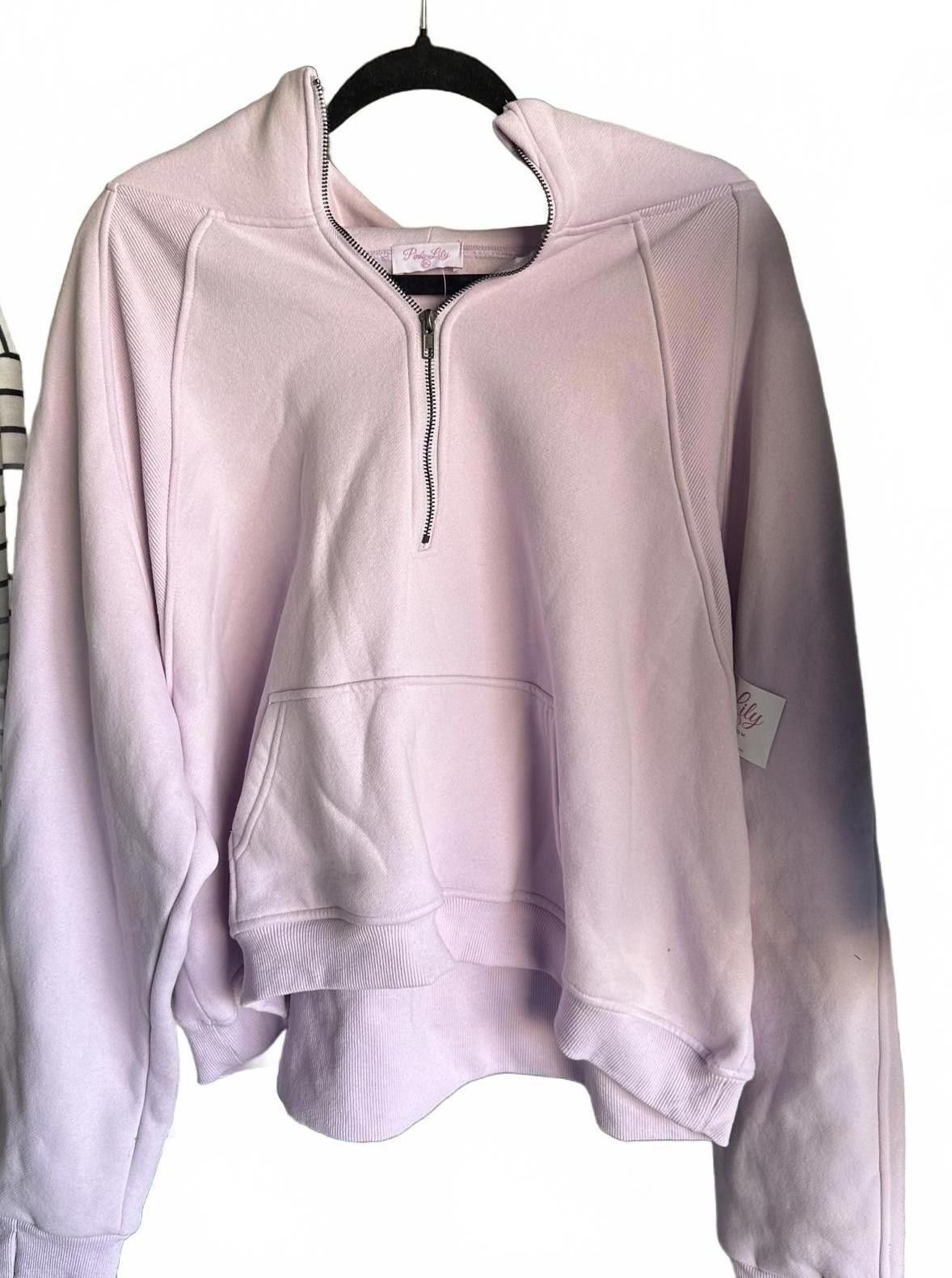 Designer Pink Lily NWT Chic Lilac Half-Zip Hoodie - Trendy Sportwear Size XXL / US 16-18 / IT 52-54 - 1 Preview