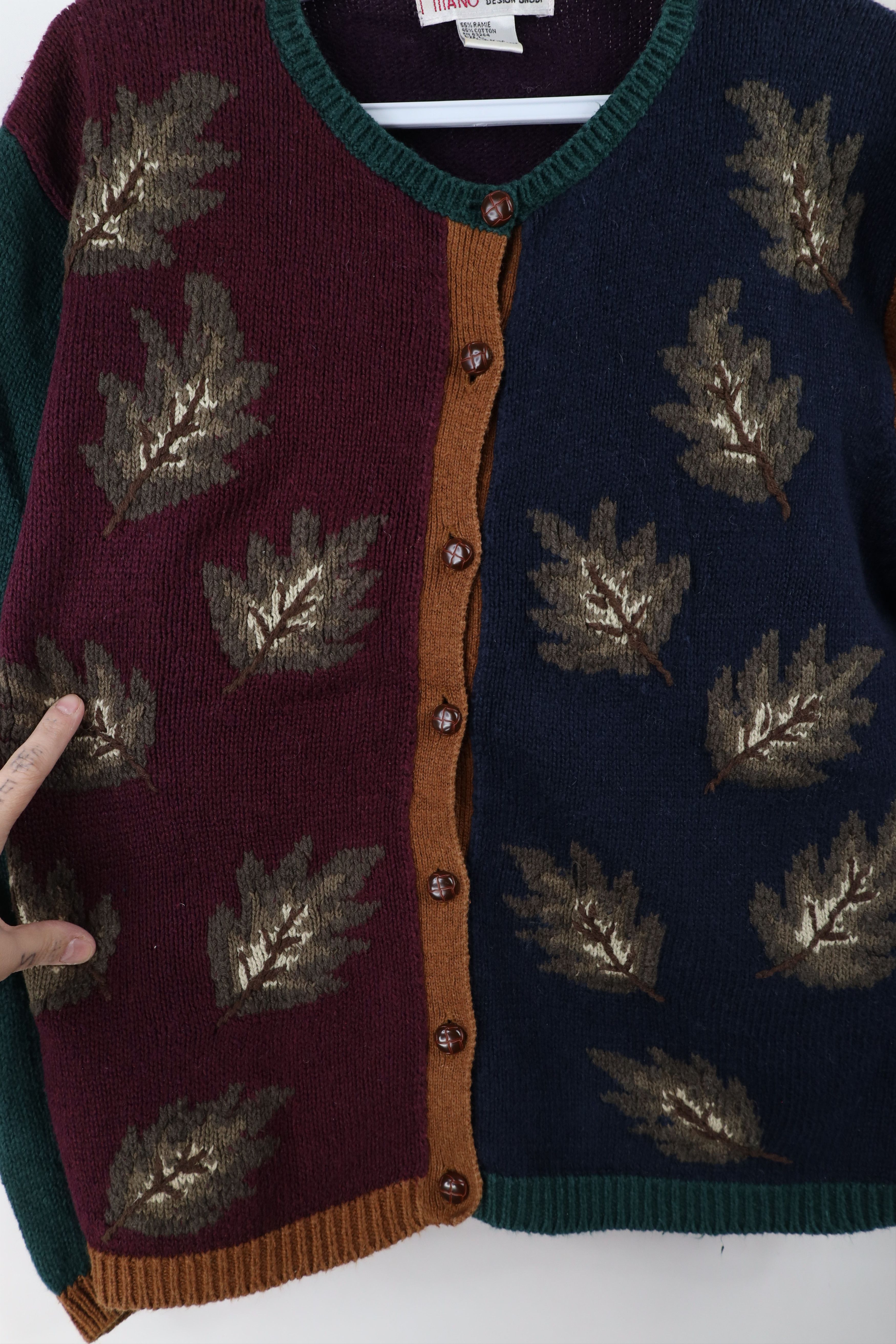 Vintage Vintage 90s Streetwear Nature Leaf Knit Cardigan Sweater Size L / US 10 / IT 46 - 4 Thumbnail