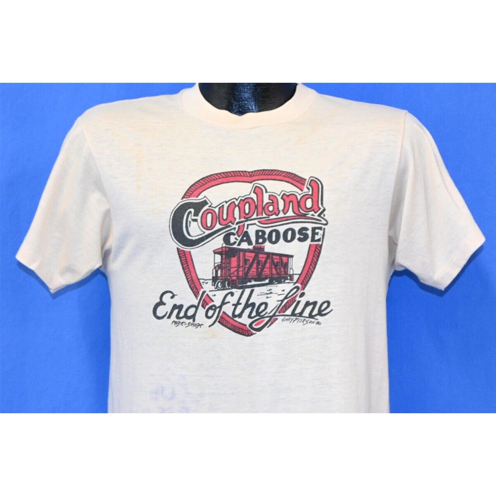 image of Hanes Vintage 80's Coupland Caboose End Of The Line Freight Train Railroad T-Shirt M in White (Size