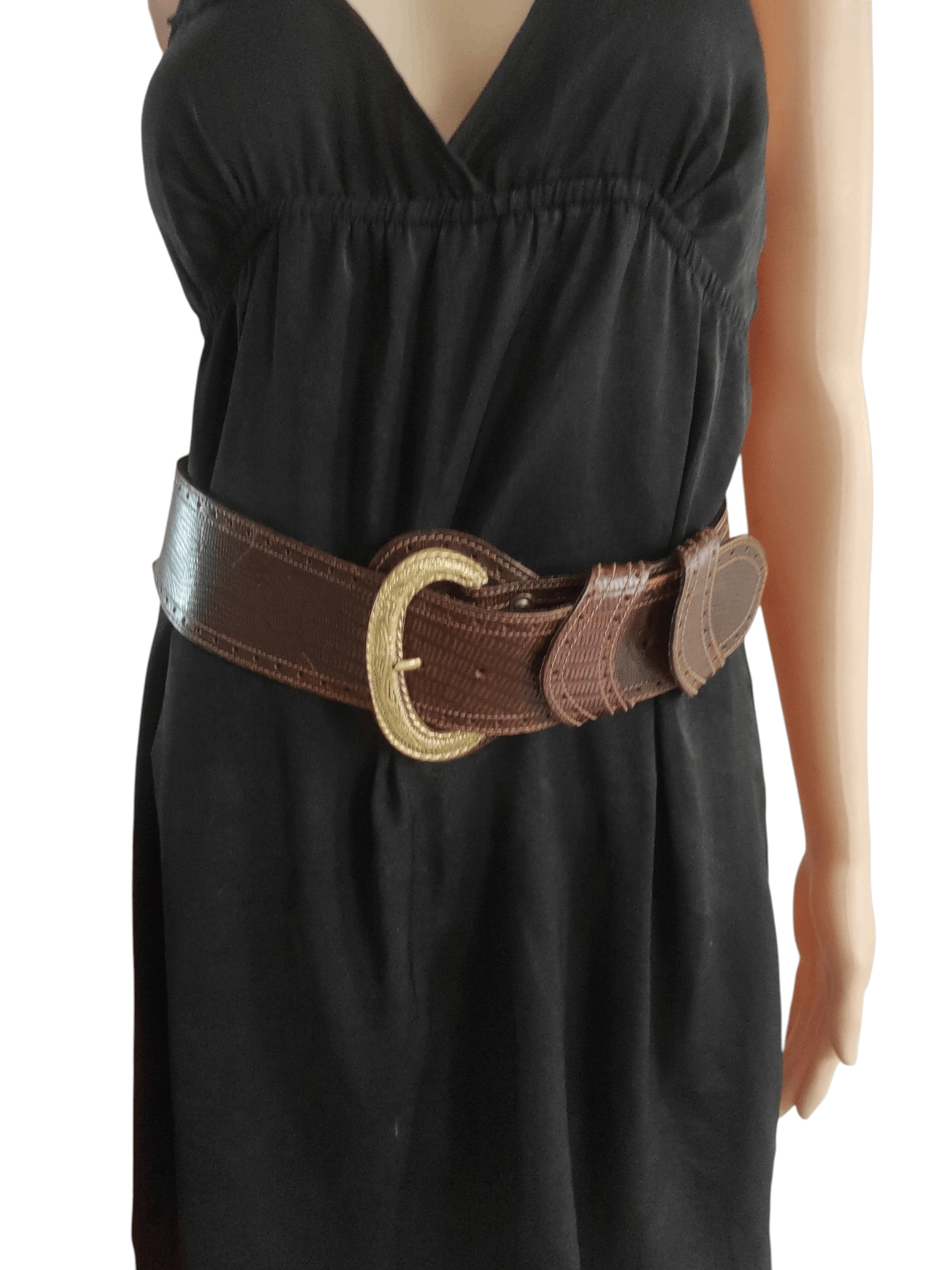 Genuine Leather Il Cinturaio Western Leather Belt Brass Buckle Made in Italy Size ONE SIZE - 2 Thumbnail