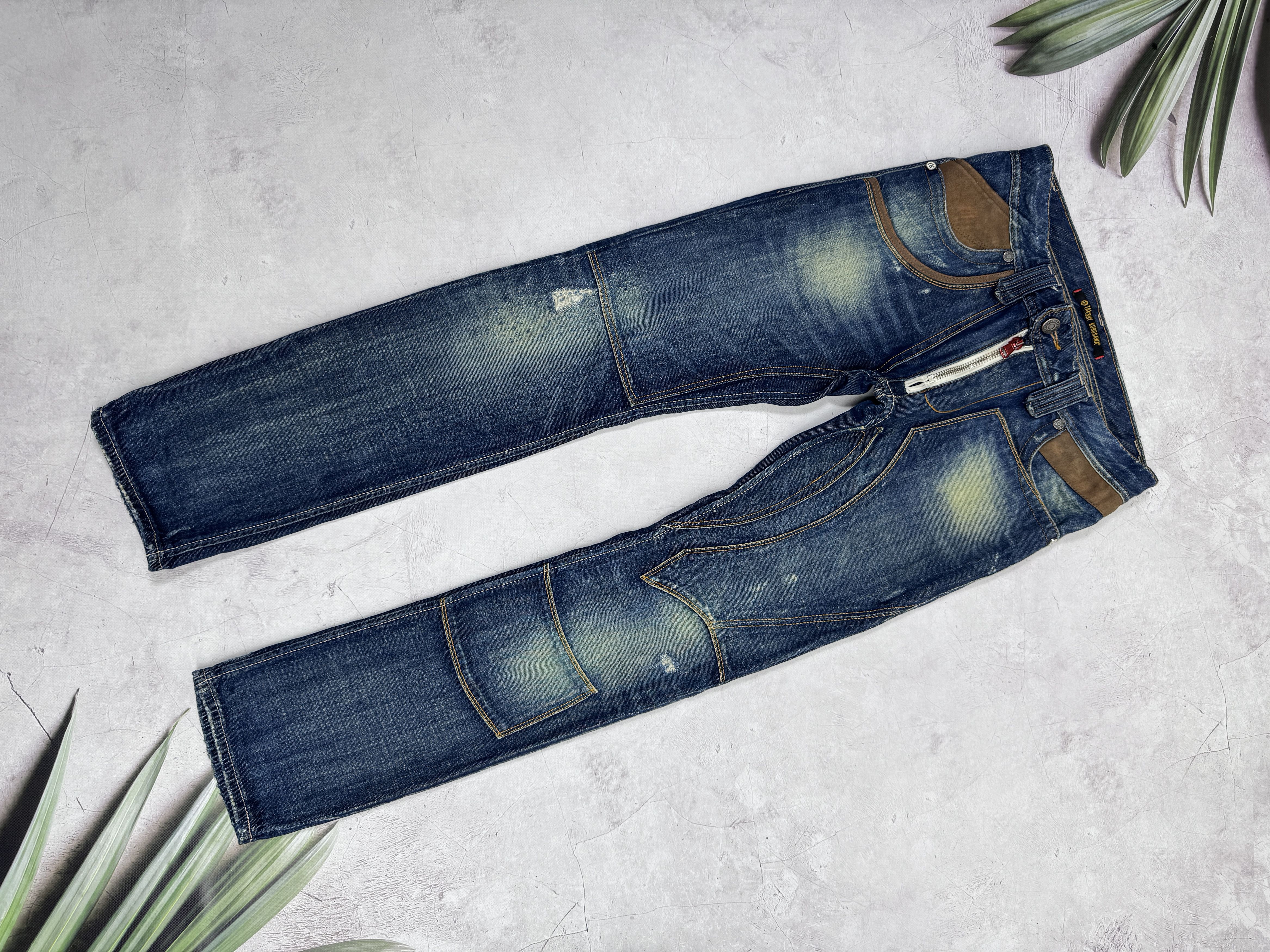 image of Distressed Denim x Takeshy Kurosawa Denim Pants Unique Design Ripped in Distressed Blue (Size 32)