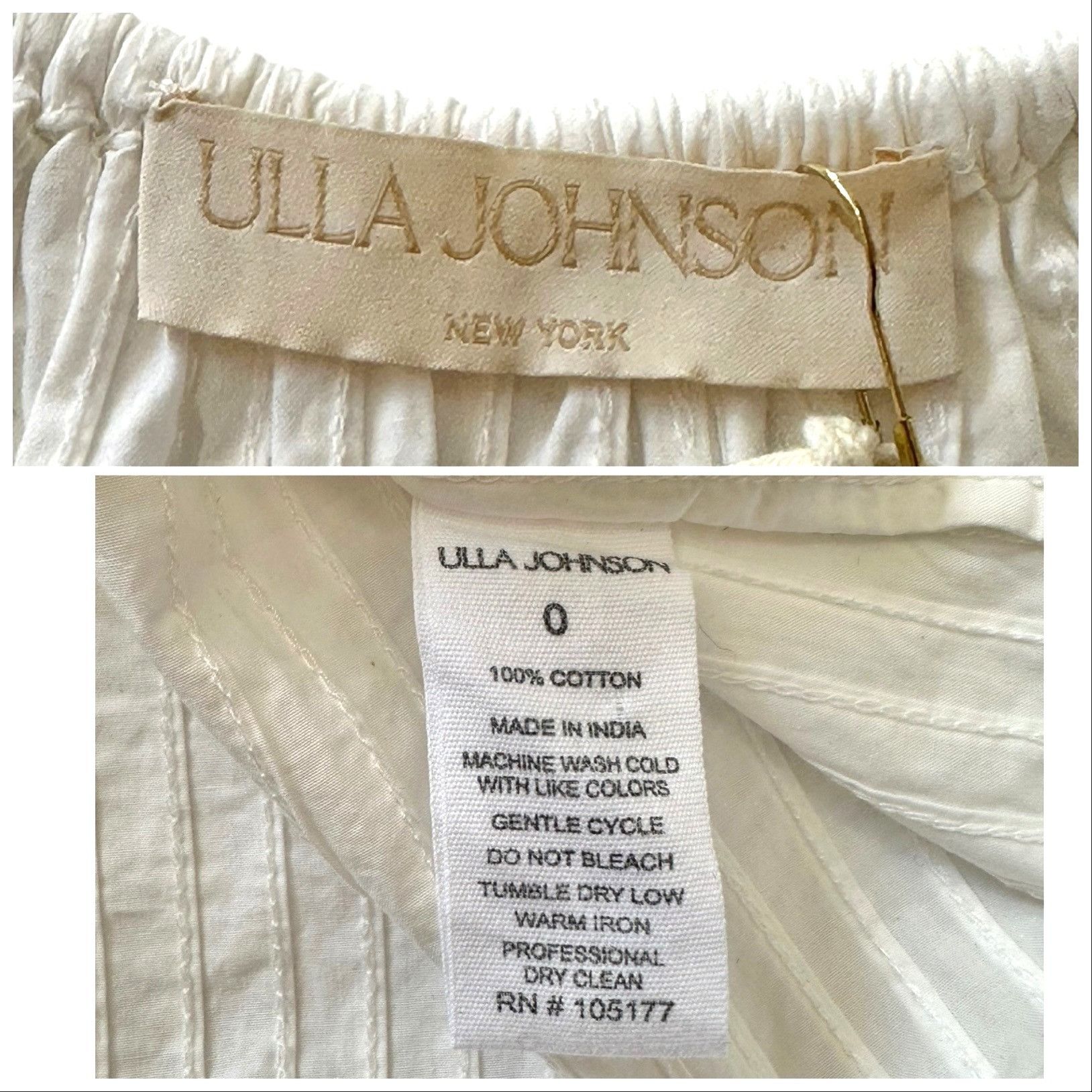 Ulla Johnson Ulla Johnson White Cotton Laurenza Blouse, puff sleeves, Siz Size XS / US 0-2 / IT 36-38 - 4 Thumbnail
