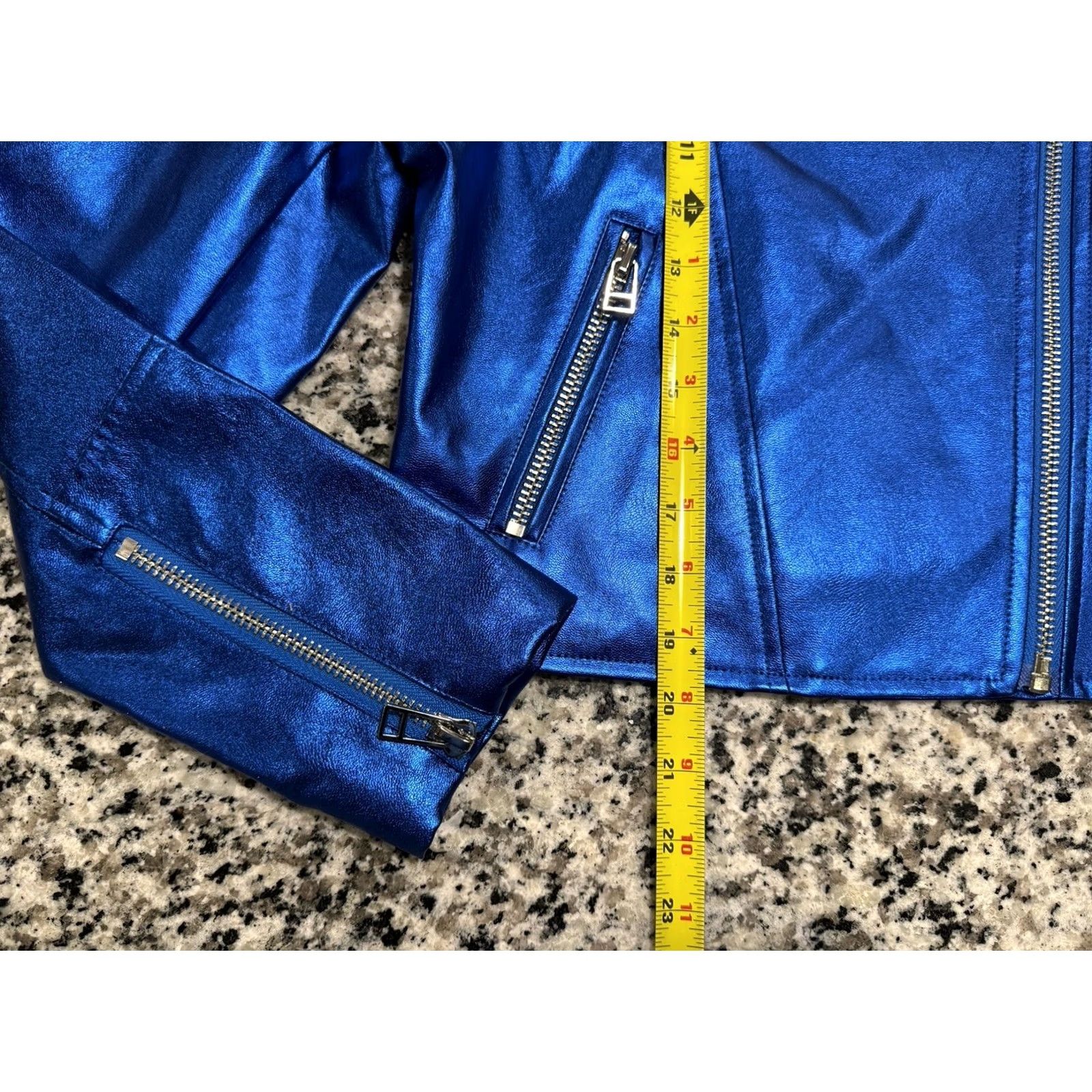 7 For All Mankind 7 FOR ALL MANKIND METALLIC BLUE FAUX LEATHER CROPPED MOTO BIKER JACKET Size S / US 4 / IT 40 - 2 Thumbnail