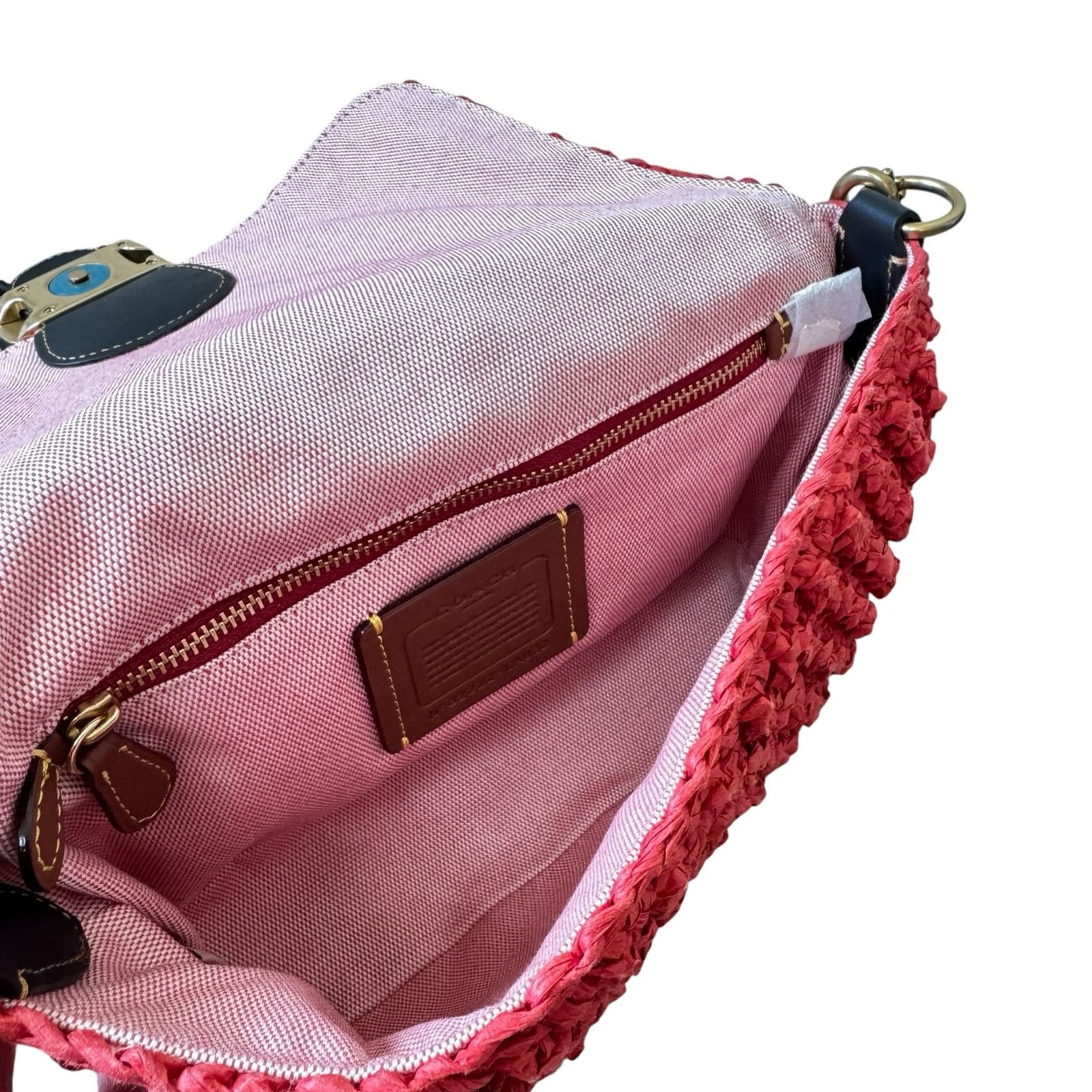 Coach COACH Soft Tabby Shoulder Bag in Straw + Leather Red Orange Size ONE SIZE - 5 Thumbnail
