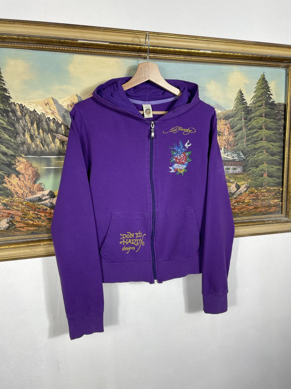 Christian Audigier × Ed Hardy × Vintage Ed Hardy Vintage Y2K Zip Hoodie Sweatshirt Avant Garde Cyber Size L / US 10 / IT 46 - 3 Thumbnail