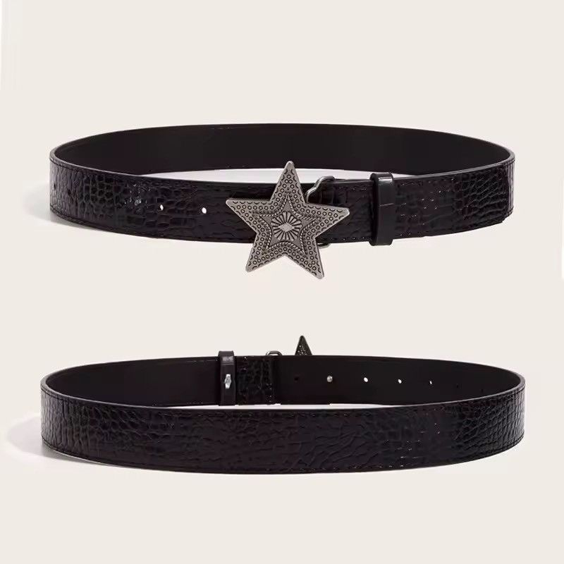 Japanese Brand Gothic Punk Five-pointed Star Buckle Pu Leather Size 32 - 2 Thumbnail