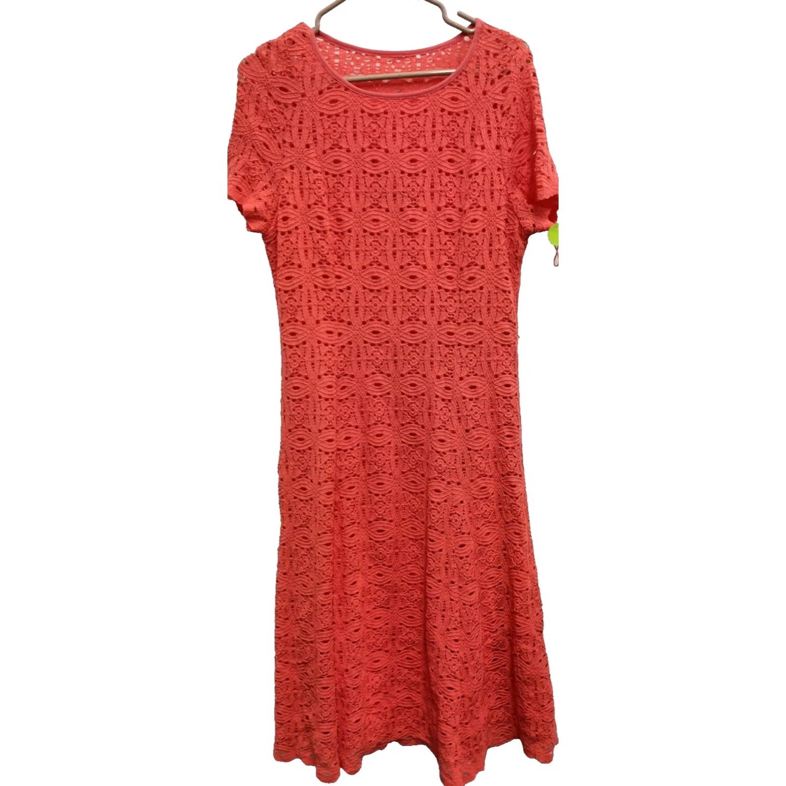 Vintage Ronni Nicole Dress Womens 14 Red Studio Midi Coral Lace Short Sleeve Party Size 36" / US 14 / IT 50 - 2 Thumbnail