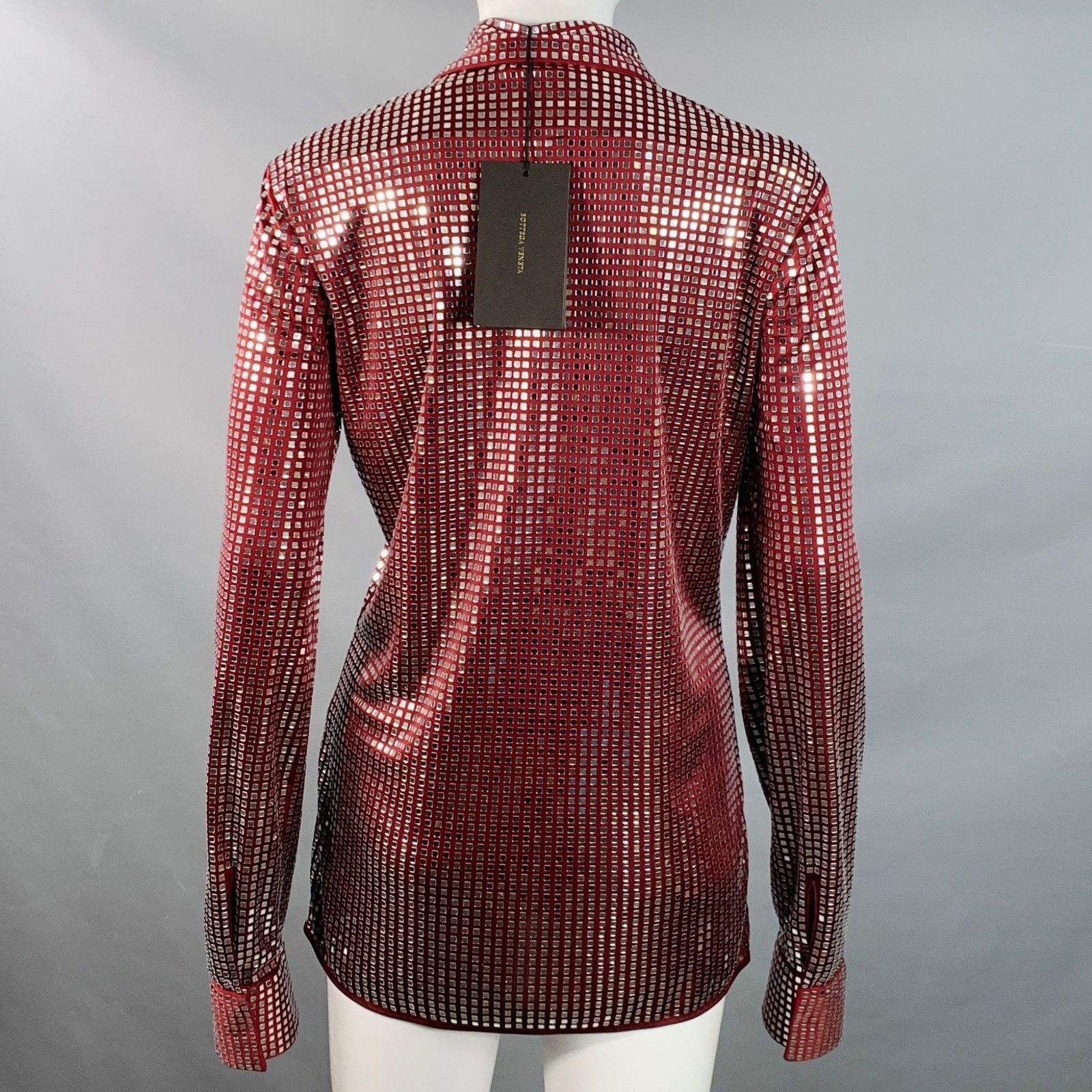 Bottega Veneta BOTTEGA VENETA Burgundy Satin Jersey Embellishment Shirt Size S / US 4 / IT 40 - 4 Thumbnail