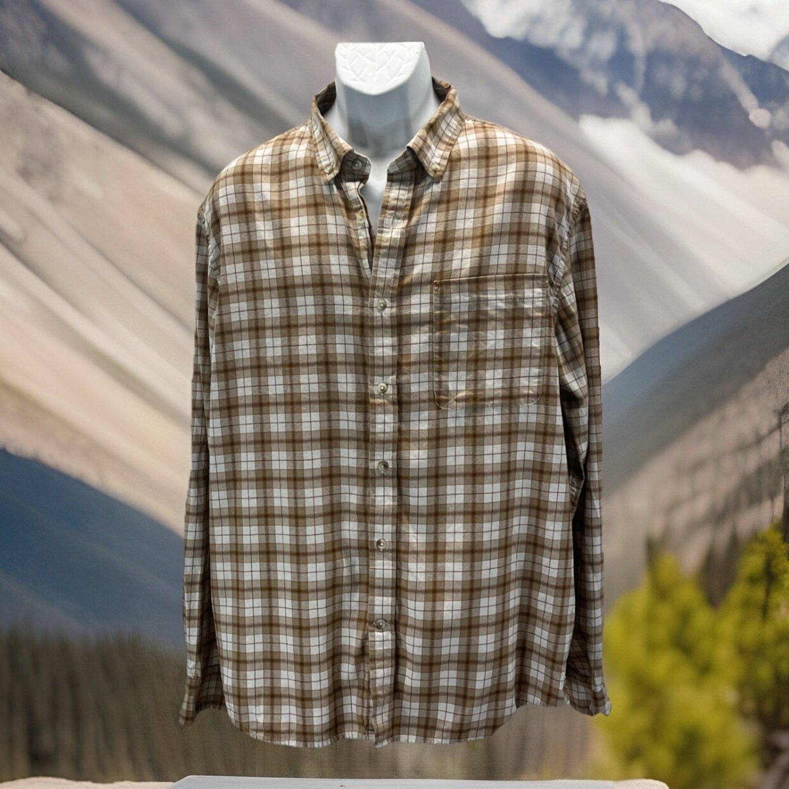 Banana Republic MENS BANANA REPUBLIC BROWN KHAKI MULTI PLAID SLIM SHIRT XL Size US XL / EU 56 / 4 - 1 Thumbnail