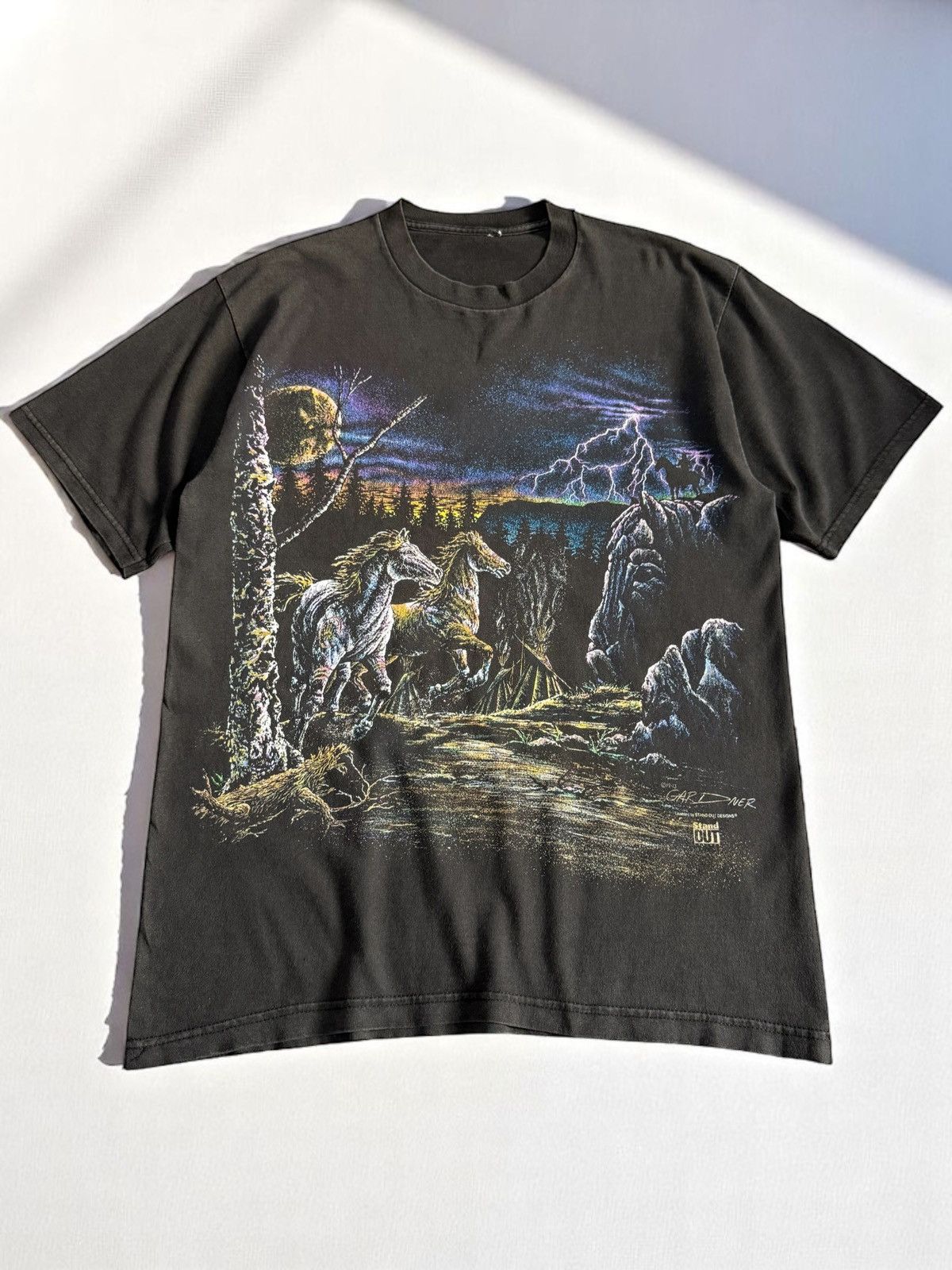 Vintage Vintage 90s Wild Horses Nature Moonlight & Thunder Art Shirt Size US M / EU 48-50 / 2 - 1 Thumbnail