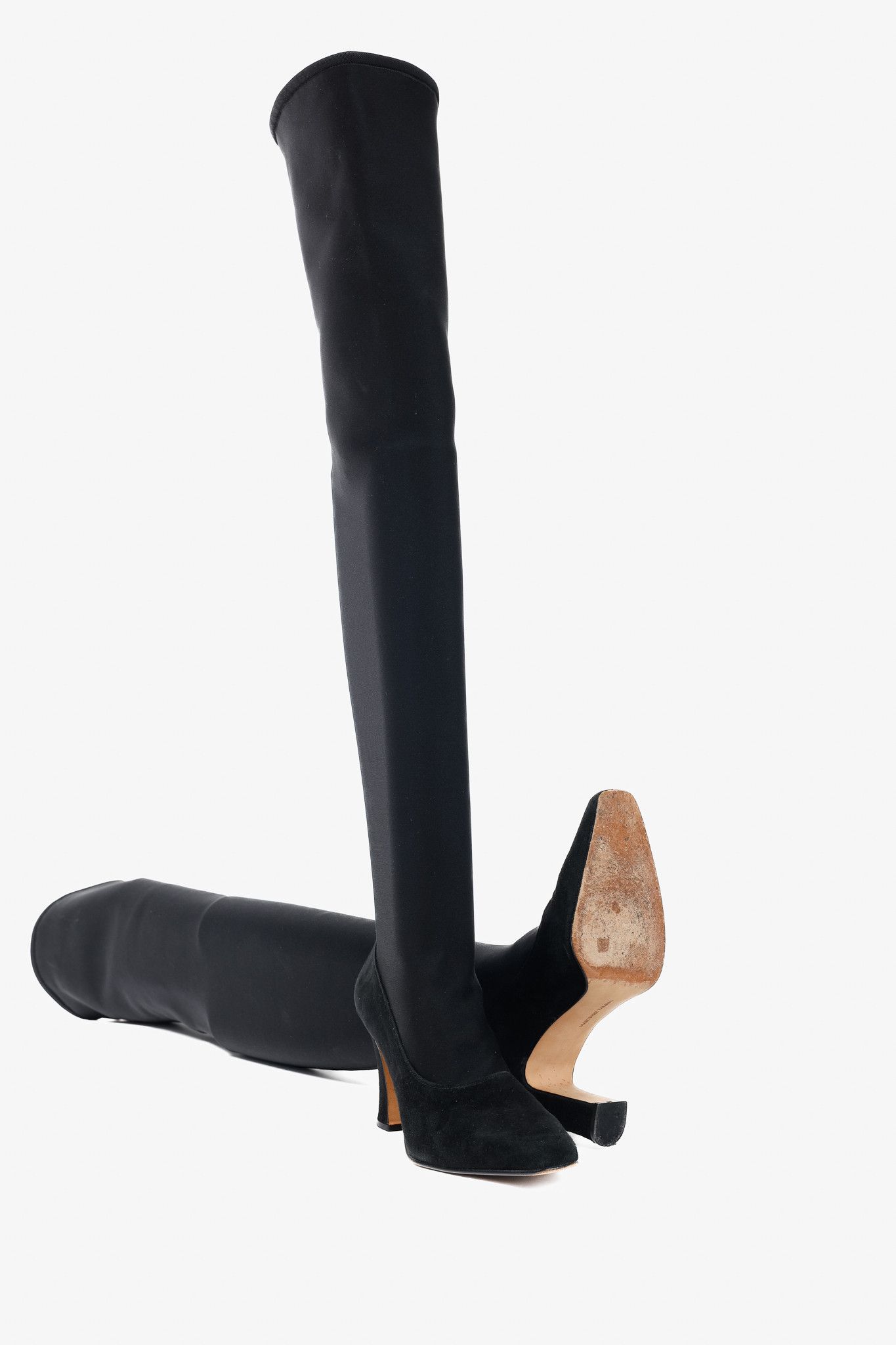 Other Martinez Valero Black Suede Stretch Thigh-High Boots Size US 5 / IT 35 - 4 Thumbnail