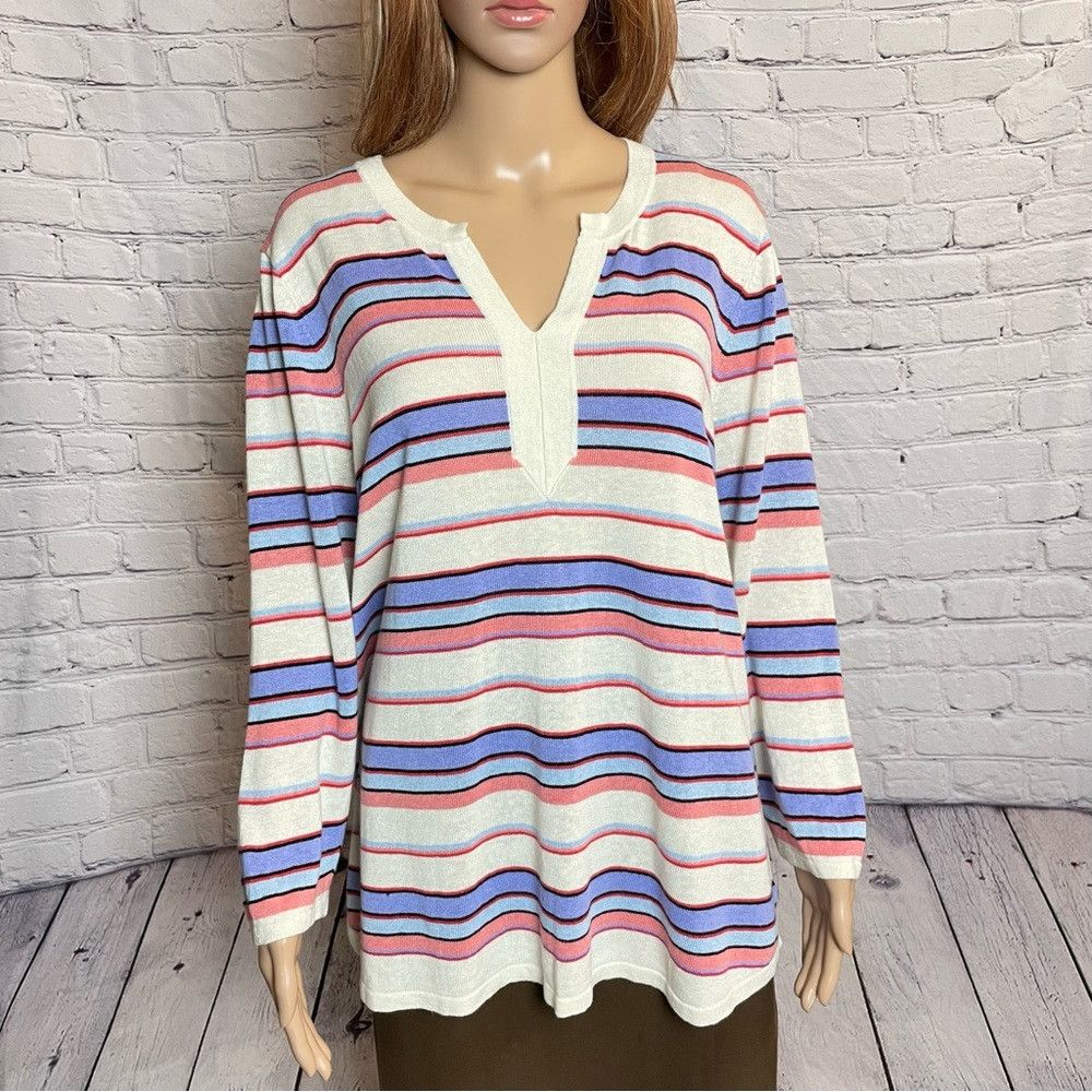 Talbots New Talbots Linen blend Split Neck Striped Sweater Size XL Size XL / US 12-14 / IT 48-50 - 3 Thumbnail