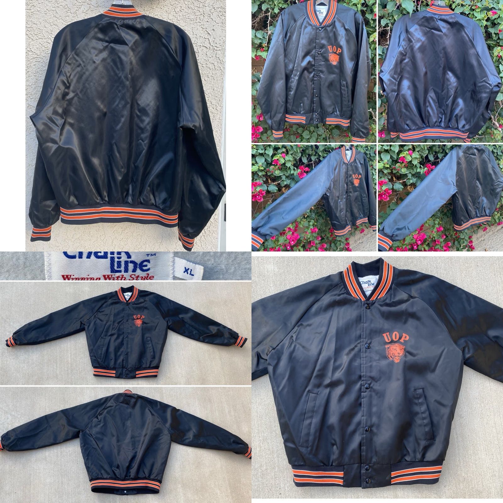 Chalk Line VINTAGE Chalkline UOP Tigers Satin Bomber Jacket Raglan Snap Front USA Made XL Jacket Men Black Satin Nylon Logo Lined USA USA University Cats 90s? Size US XL / EU 56 / 4 - 9 Thumbnail