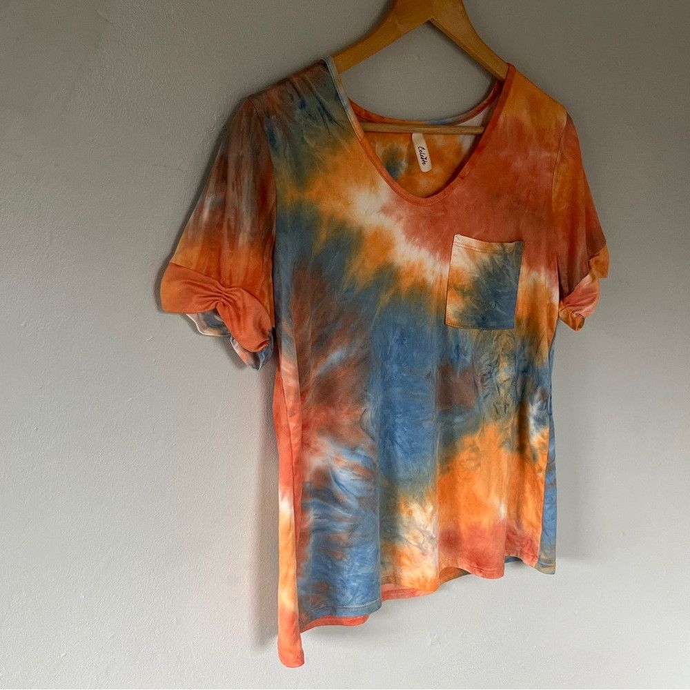 The Unbranded Brand Celeste v-neck short sleeve Tie Dye Shirt Orange Blue Large Size L / US 10 / IT 46 - 4 Thumbnail
