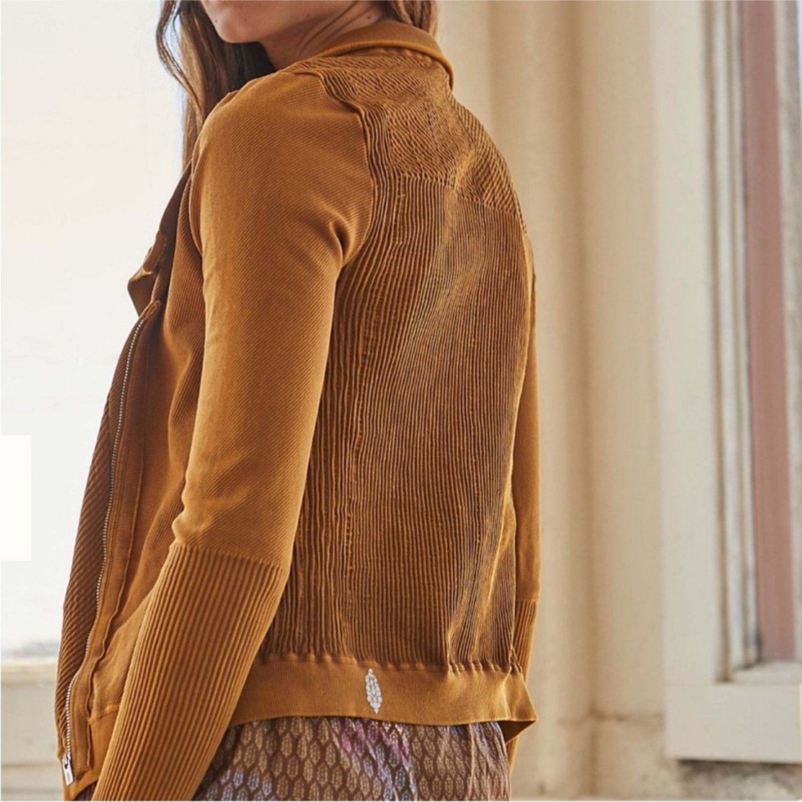Free People FREE PEOPLE Mustard Gold Yellow Zip Throw Out Jacket Sweater Size S / US 4 / IT 40 - 9 Thumbnail