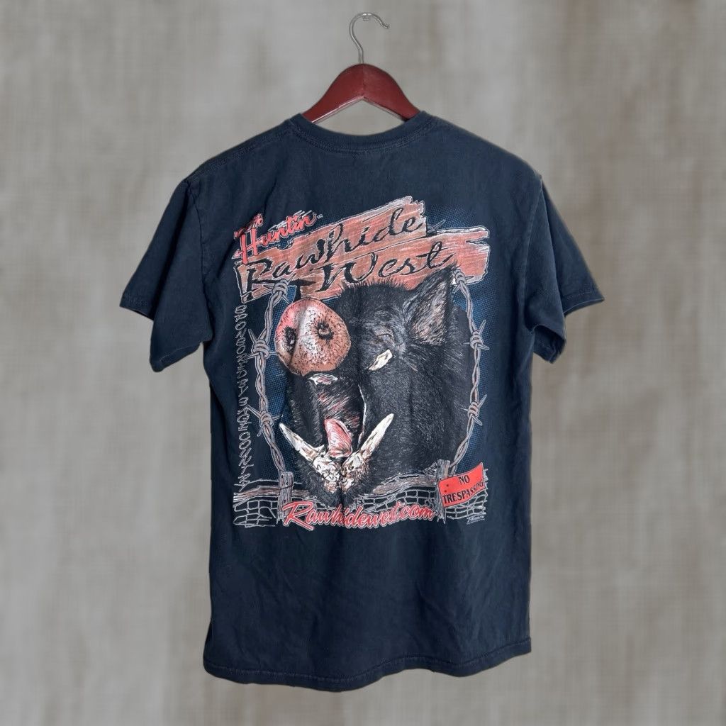 Gildan Mens Medium Short Sleeve T Shirt Black Gildan Rawhide West 100% Huntin Wild Boar Shirt Mens Size US M / EU 48-50 / 2 - 1 Thumbnail
