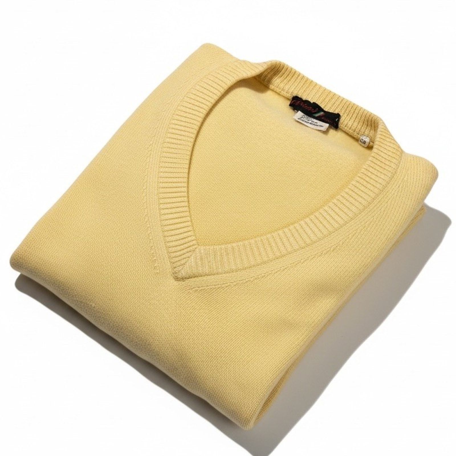 80s Brioni Roma Cashmere V Neck Sweater 56 (US XL) Yellow