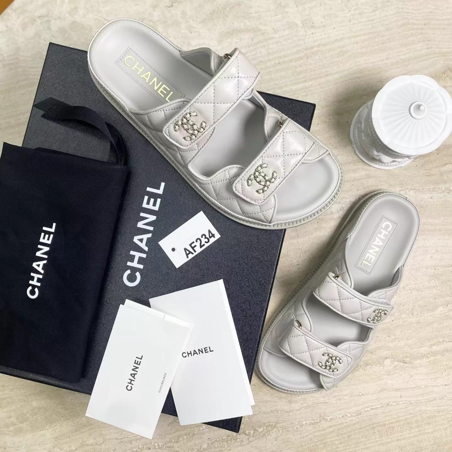 Chanel CHANEL 24P Gray Lambskin Open-toe Beach Slipper 36C New Size US 5.5 / IT 35.5 - 1 Thumbnail