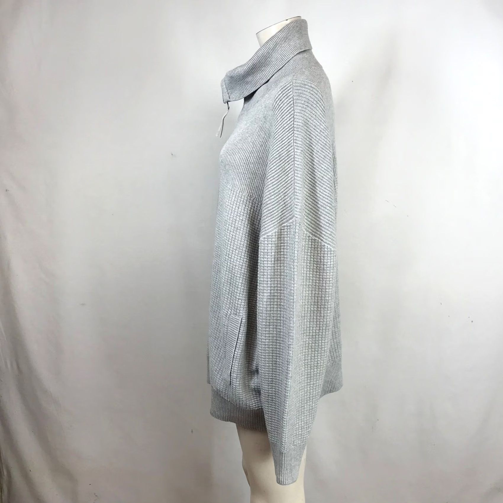 Talbots VINTAGE? No. T by Talbots XL Grey Waffle Knit Full Zip Cardigan - Women Size XL / US 12-14 / IT 48-50 - 6 Thumbnail