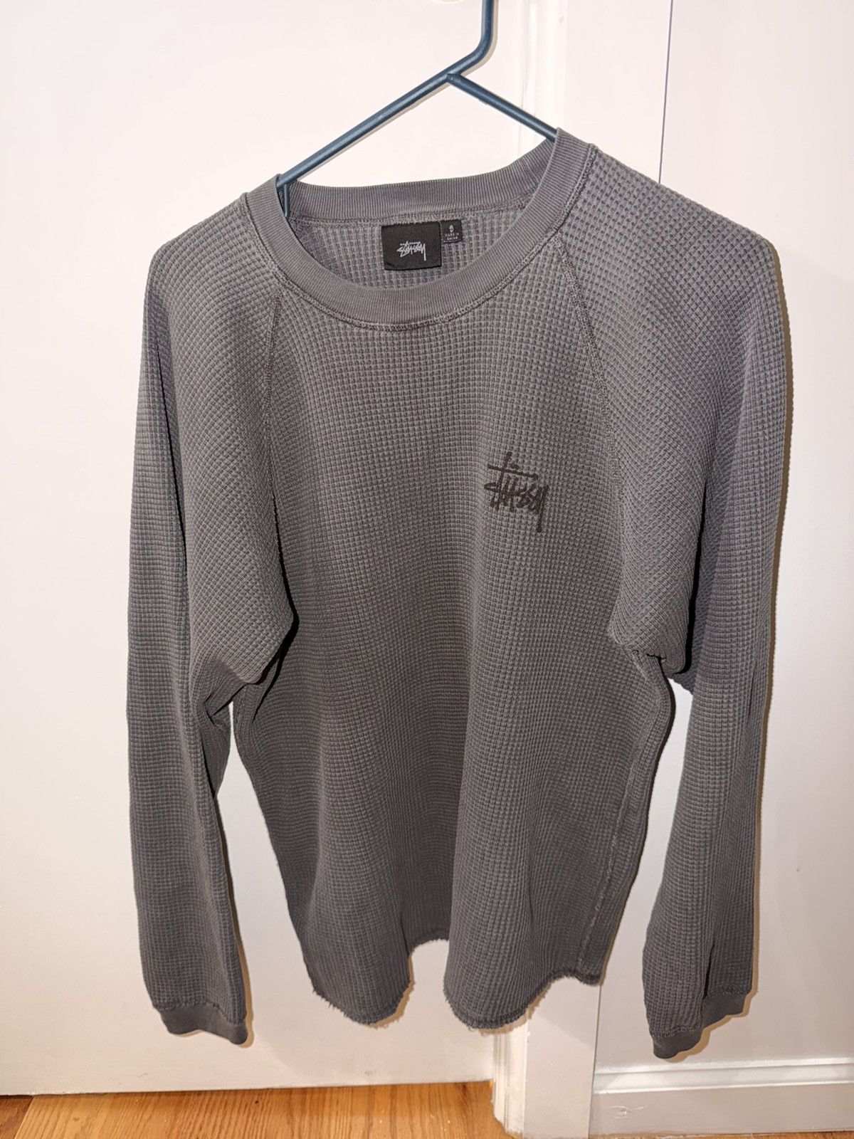 Stussy raglan thermal long sleeve washed black