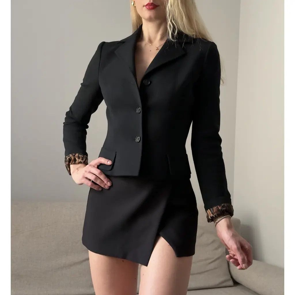Dolce & Gabbana Dolce & Gabbana Black Wool Leopard Tailored Blazer SizeIT40 Size S / US 4 / IT 40 - 1 Thumbnail