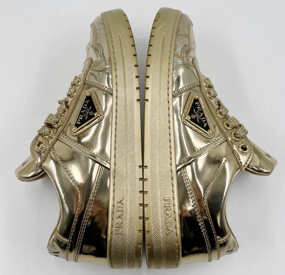 Prada Prada Gold Downtown Leather Round-Toe Low-Top Sneakers K12 Size US 7.5 / IT 37.5 - 5 Thumbnail