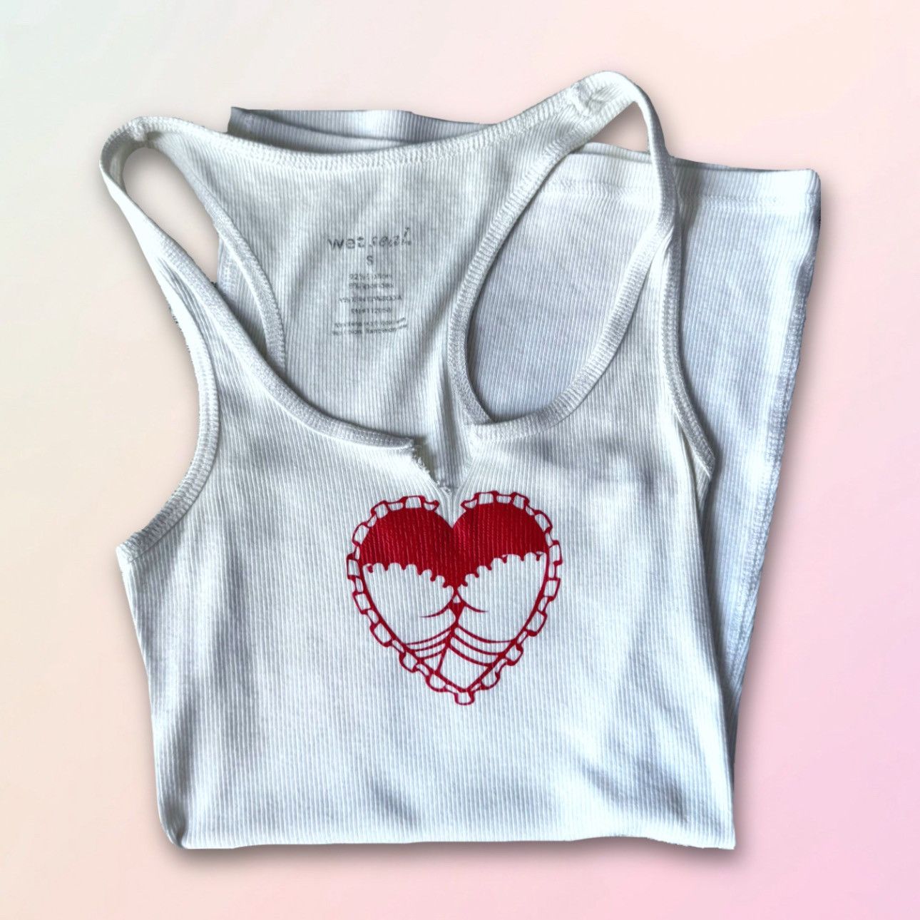 Vintage Retro, Ribbed, Racerback Heart Graphic Tank Top Size S / US 4 / IT 40 - 13 Thumbnail