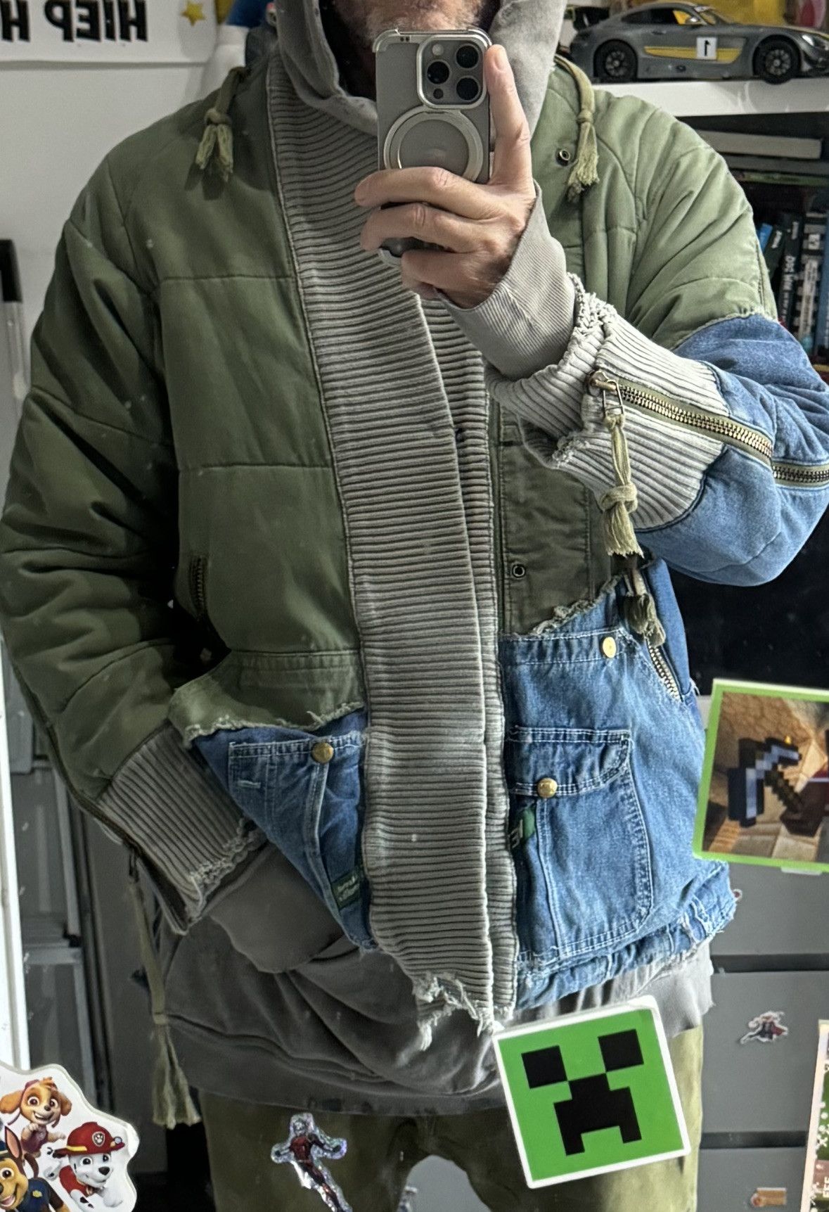 Greg Lauren ICONIC 50/50 ARMY DENIM PUFFER KIMONO Size US L / EU 52-54 / 3 - 13 Thumbnail