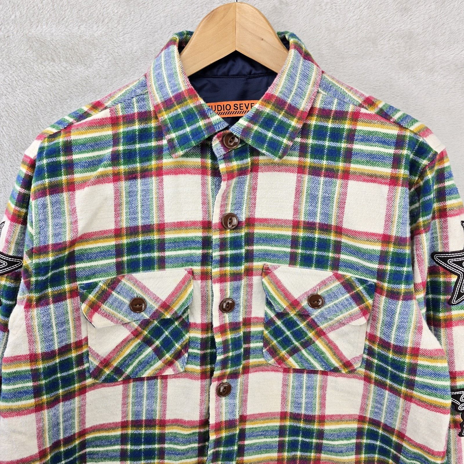 Studio Seven Studio Seven Flannel Shirt Mens XL Long Sleeve Star Patch Size US XL / EU 56 / 4 - 3 Thumbnail