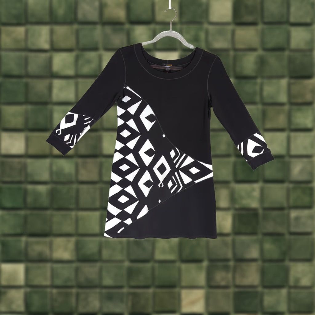 Vintage Eva Varro Womens Black and White Tunic Top S Blouse Geometric 3/4 Sleeve Scoop Neck Size S / US 4 / IT 40 - 1 Thumbnail