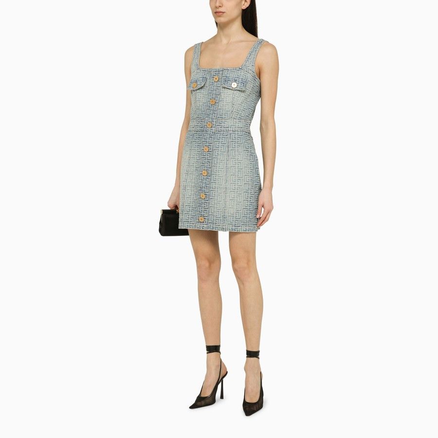 Balmain o1d2blof0824 Mini Dress in Light Blue Size M / US 6-8 / IT 42-44 - 2 Thumbnail