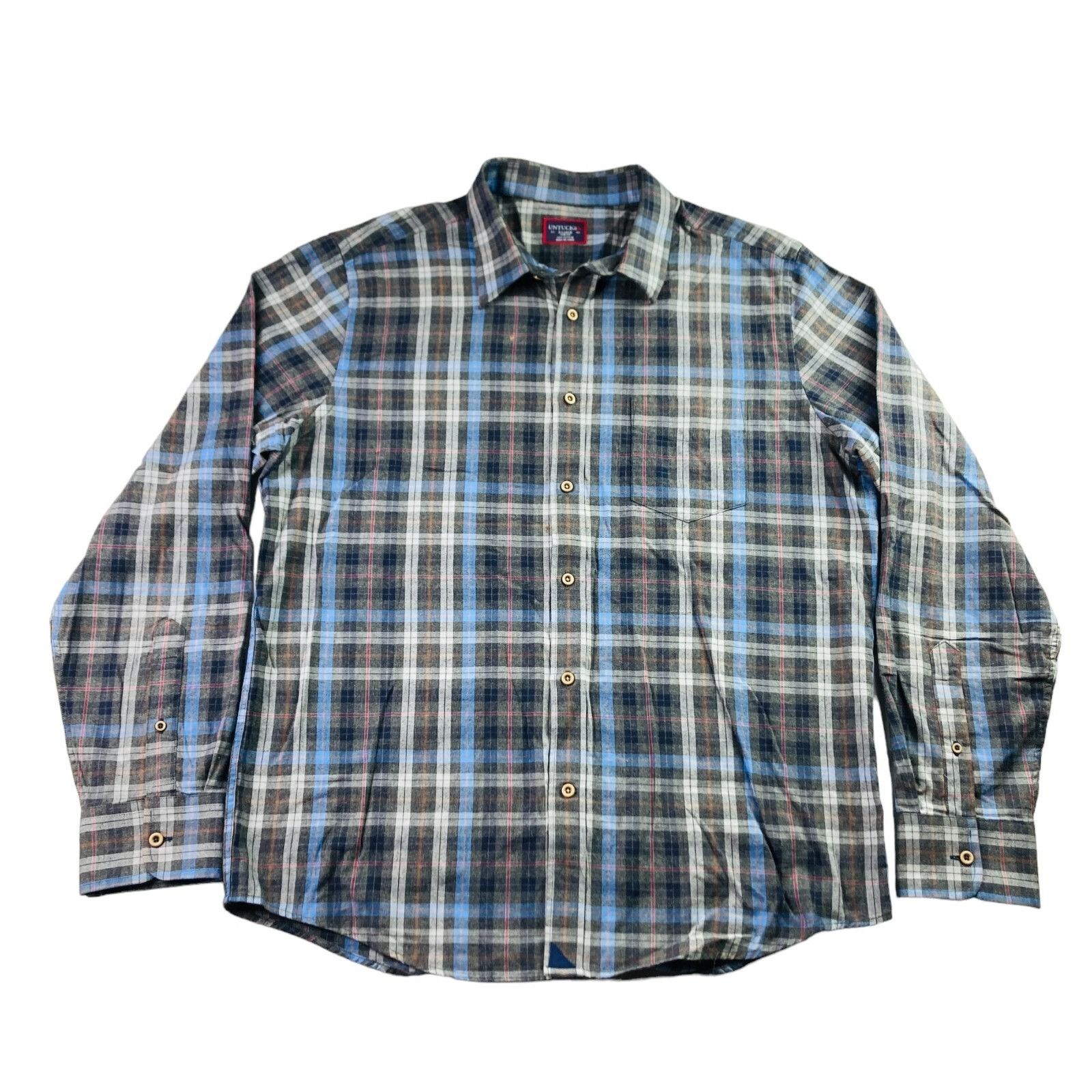 UNTUCKit Untuckit Men’s Flannel Long Sleeve Button Shirt Gray/Blue Pl Size US XL / EU 56 / 4 - 2 Thumbnail