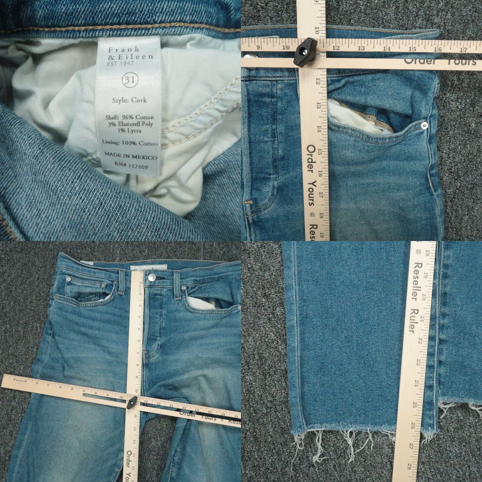 Frank & Eileen Frank Eileen Jeans Womens 31 Blue Cork Frayed Raw Hem Straight 31x26 Size 24" / US 00 / IT 34 - 8 Thumbnail