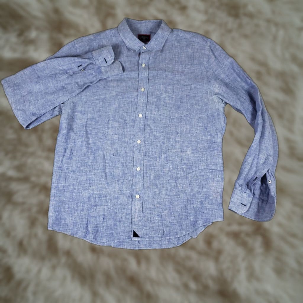 UNTUCKit UNTUCKit Shirt Mens L Blue Linen Slim Fit Button Up Long Sleeve Size US L / EU 52-54 / 3 - 1 Thumbnail