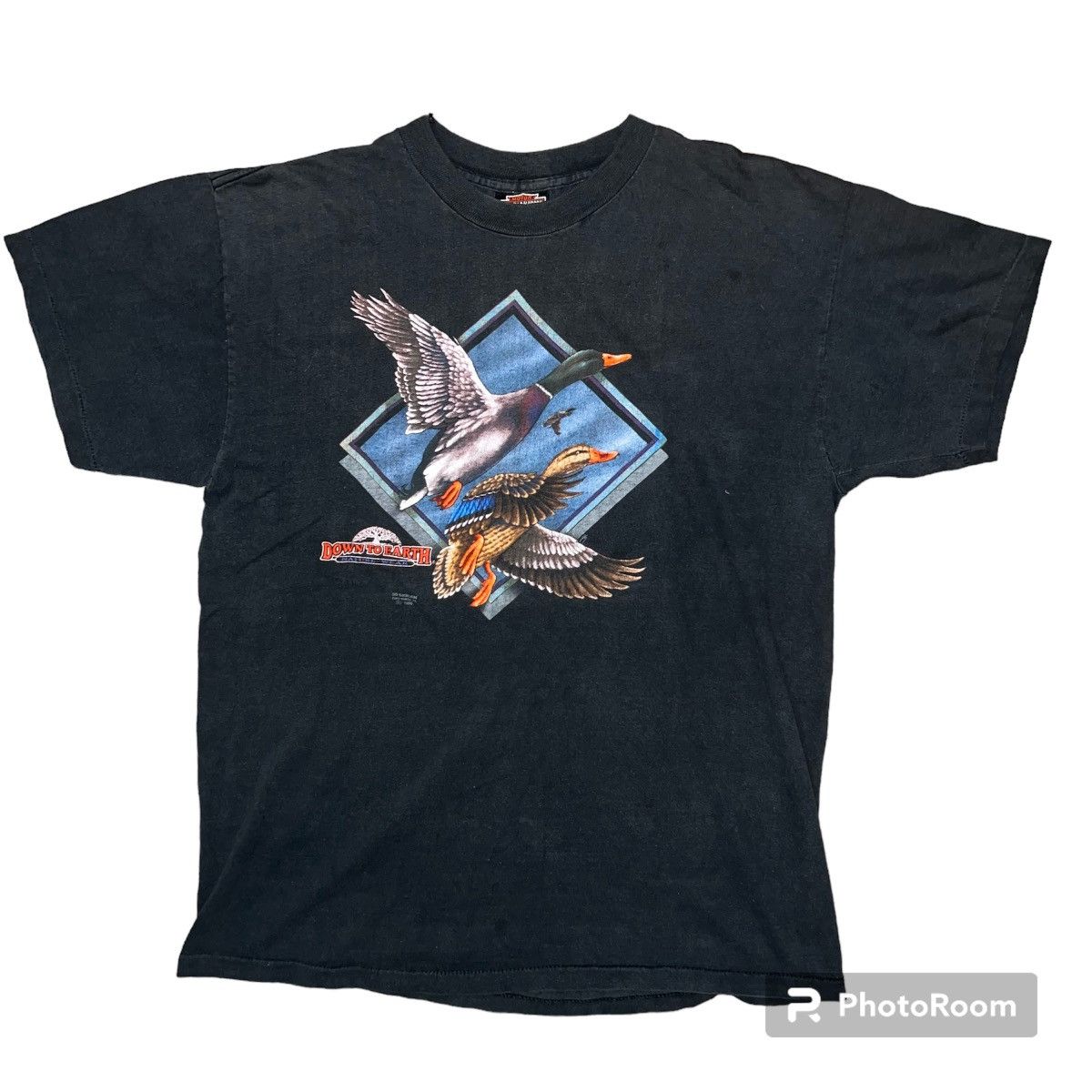 image of Harley Davidson x Vintage 1990 3D Emblem Down To Earth Nature Wear Duck T Shirt in Black (Size XL)