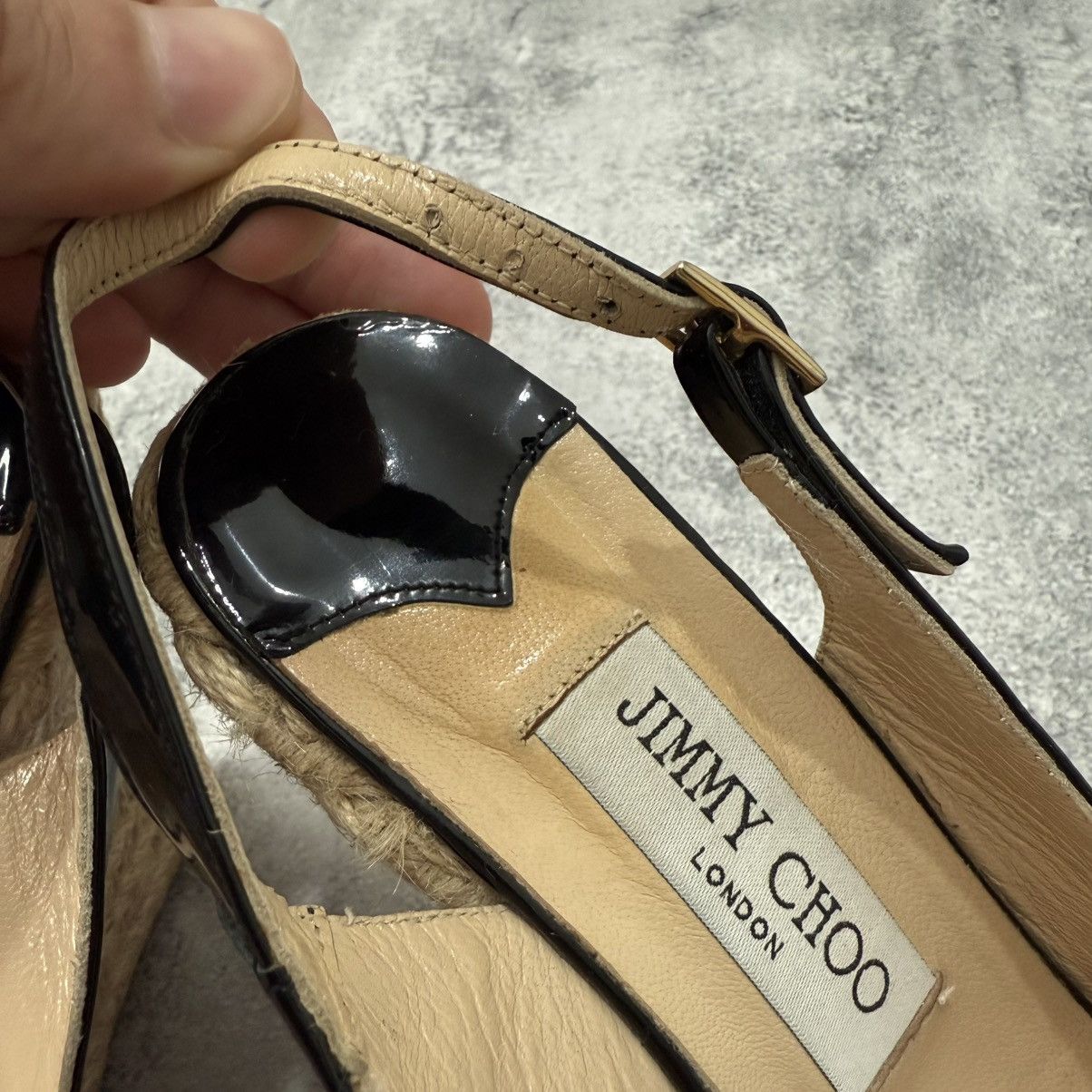 Jimmy Choo Jimmy Choo Polar Patent Platform Espadrille Heel Sandals Size US 7.5 / IT 37.5 - 3 Thumbnail