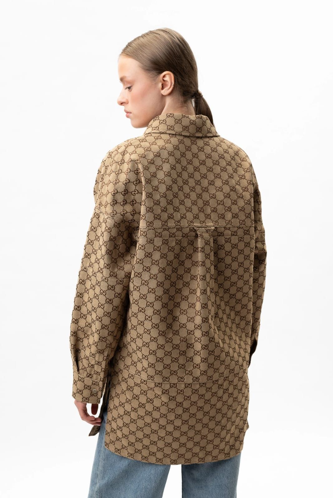 Gucci o1la5ras0526 GG Canvas Shirt in Beige Size M / US 6-8 / IT 42-44 - 4 Thumbnail