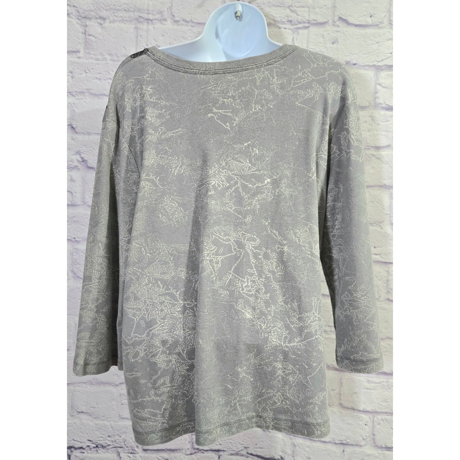 Other Nicole Miller Black Gray Floral Print Top XL 3/4 Sleeves Size XL / US 12-14 / IT 48-50 - 3 Thumbnail
