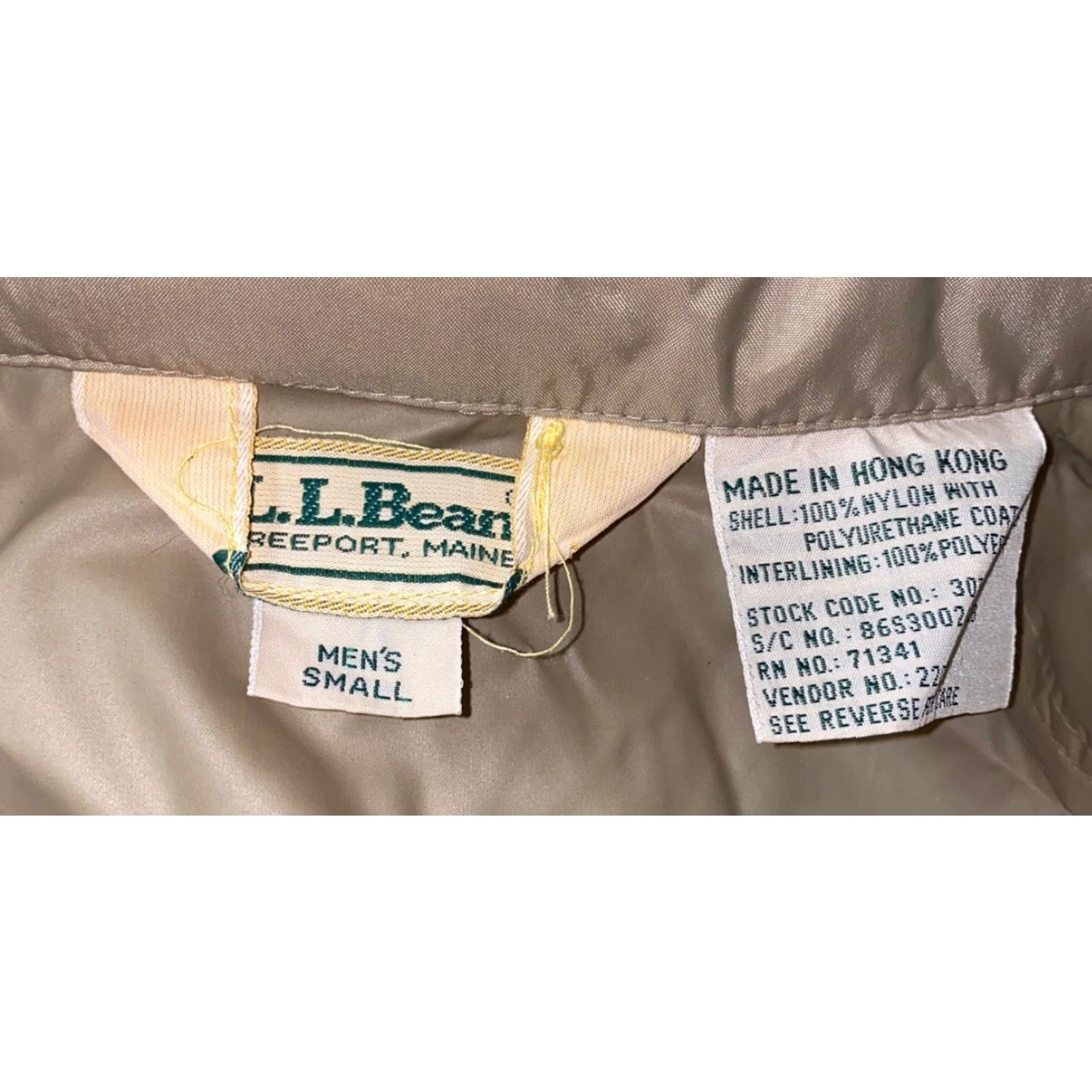 Vintage L.L. Bean Mens Beige Nylon Full Zip Rain Jacket Size S Size US S / EU 44-46 / 1 - 6 Thumbnail