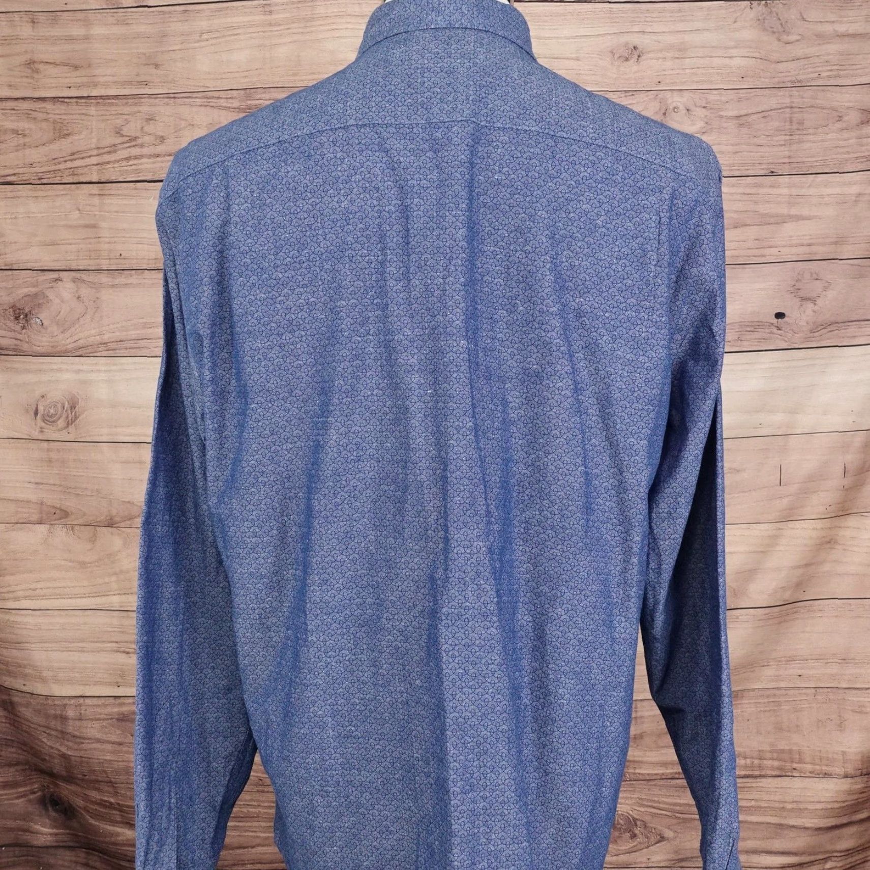 Southern Tide SOUTHERN TIDE Shirt Mens Large Blue Geometric Long Sleeve Button Down Linen Blend Trim Fit Size US L / EU 52-54 / 3 - 4 Thumbnail