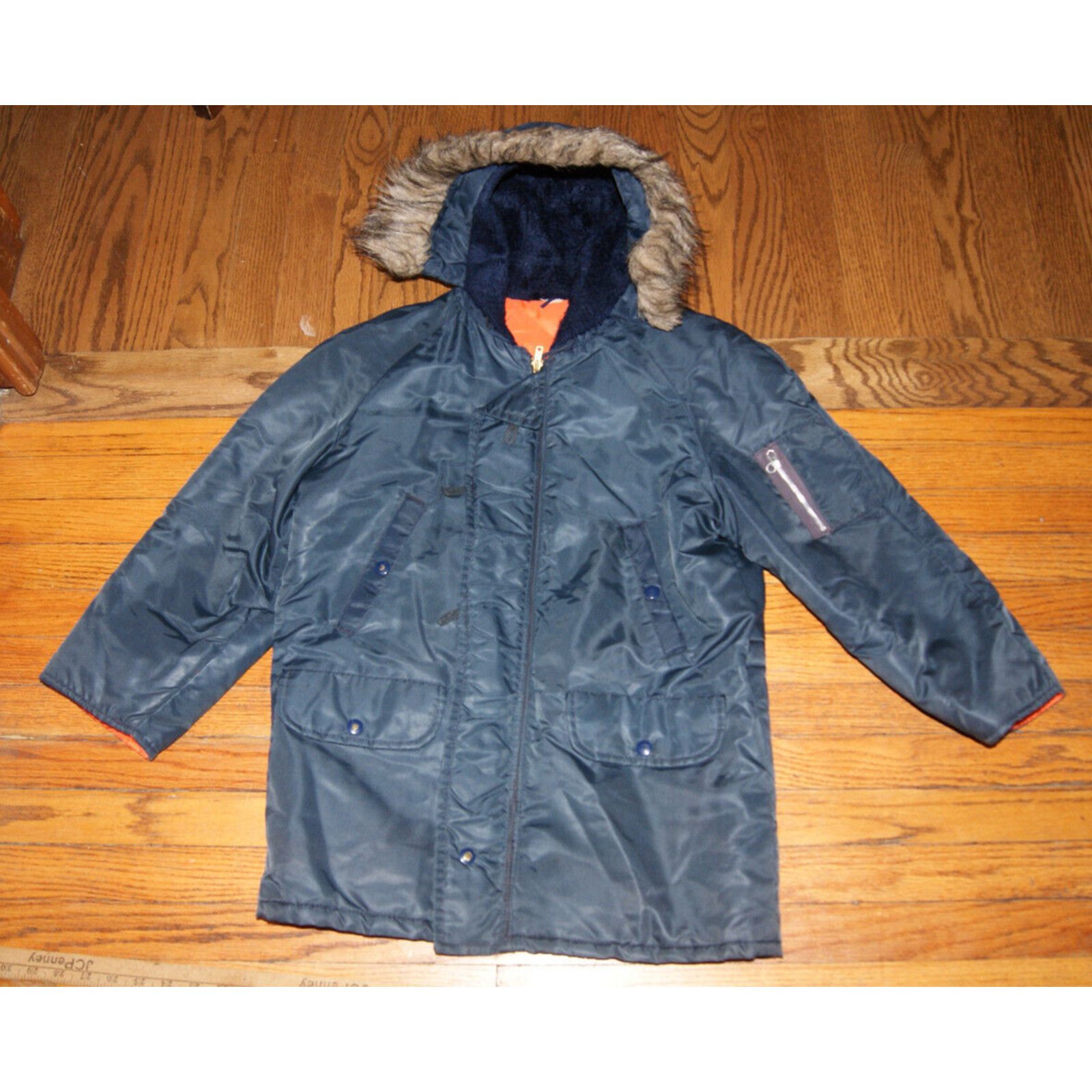 VTG JC PENNEY Retro Blue Hooded PARKA Winter Coat Mens Small