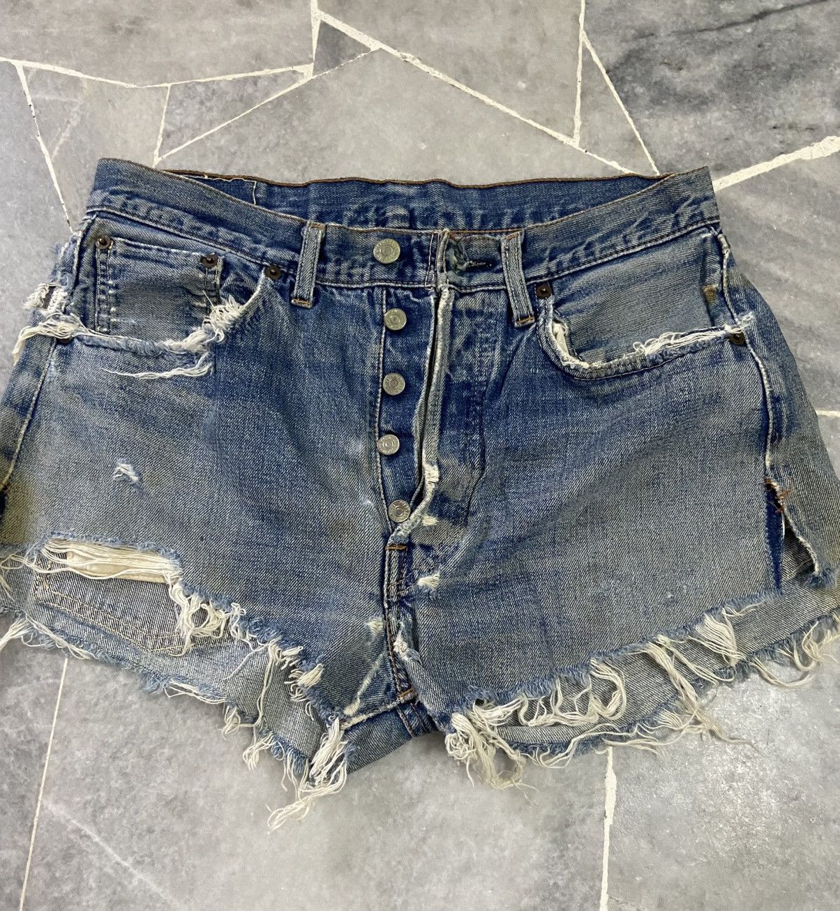 Levi's Vintage 70s Levis 501 Selvedge Jeans Shorts Distressed Size US 30 / EU 46 - 1 Thumbnail