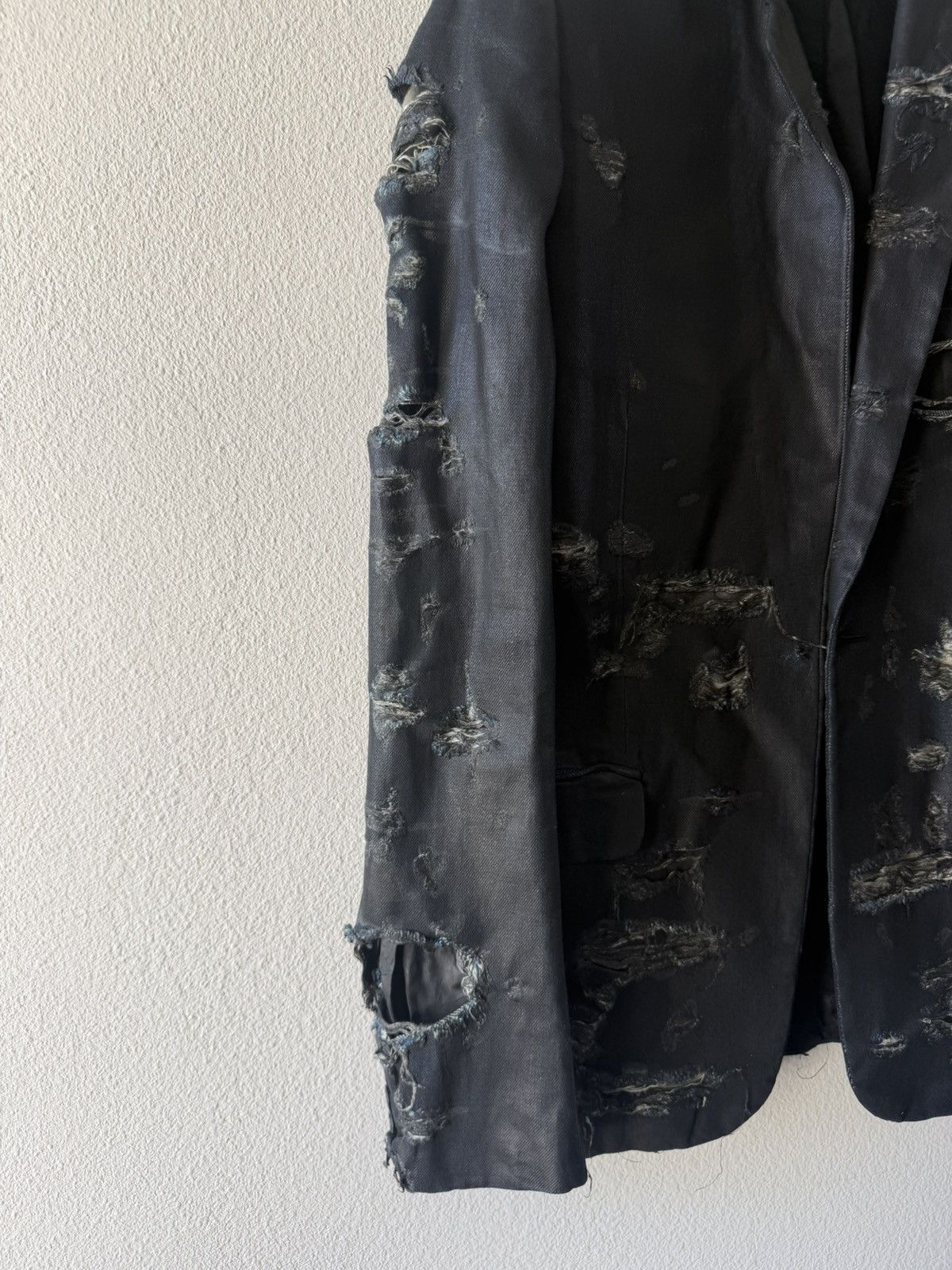 Dior Sample AW03 Luster “Strip” Waxed Distressed Denim Blazer 46 Size 46R - 3 Thumbnail