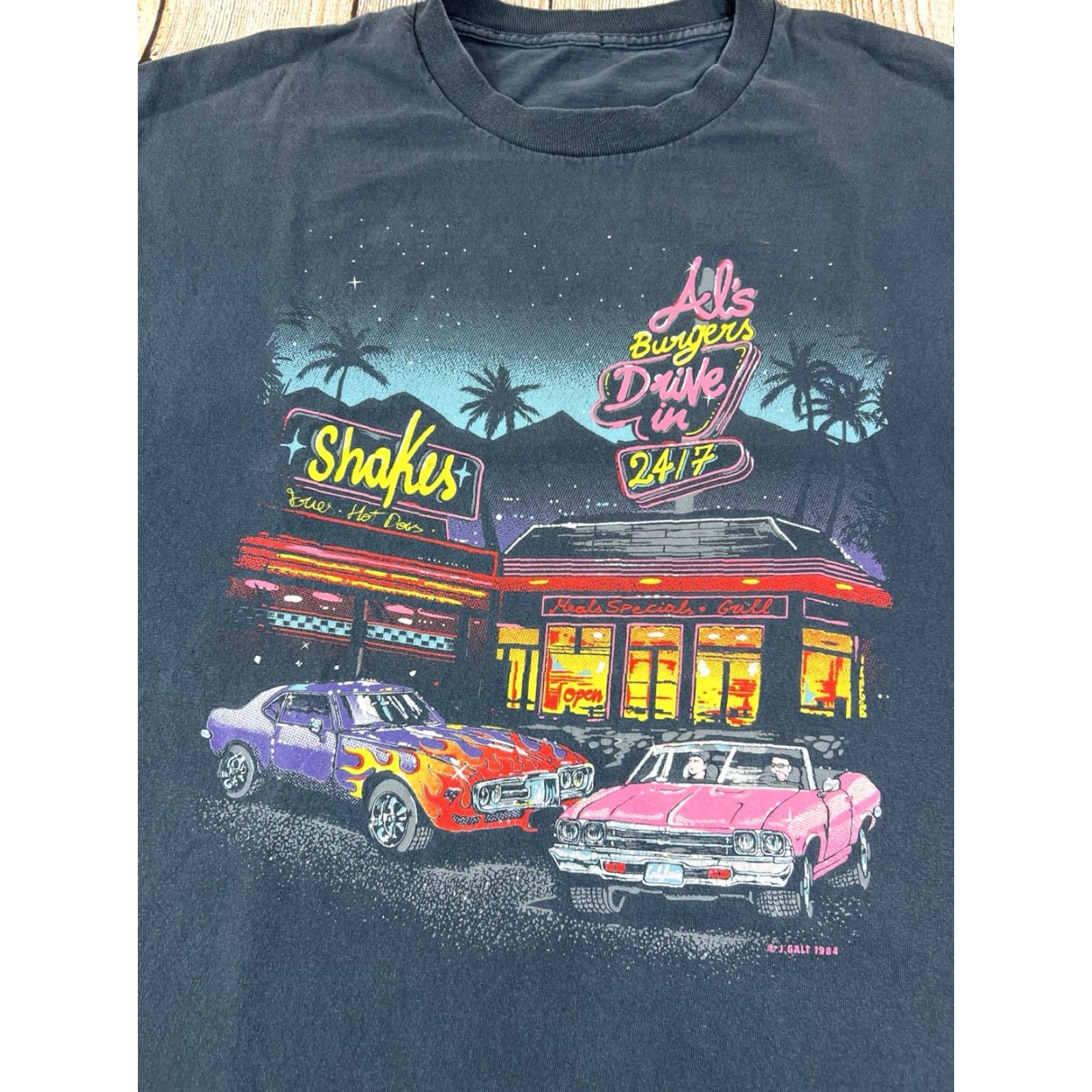 Vintage VINTAGE J Galt T-Shirt Short Sleeve Crew Neck 1984 Al's Burgers Drive In Graphic Black XL Men Size US XL / EU 56 / 4 - 3 Thumbnail