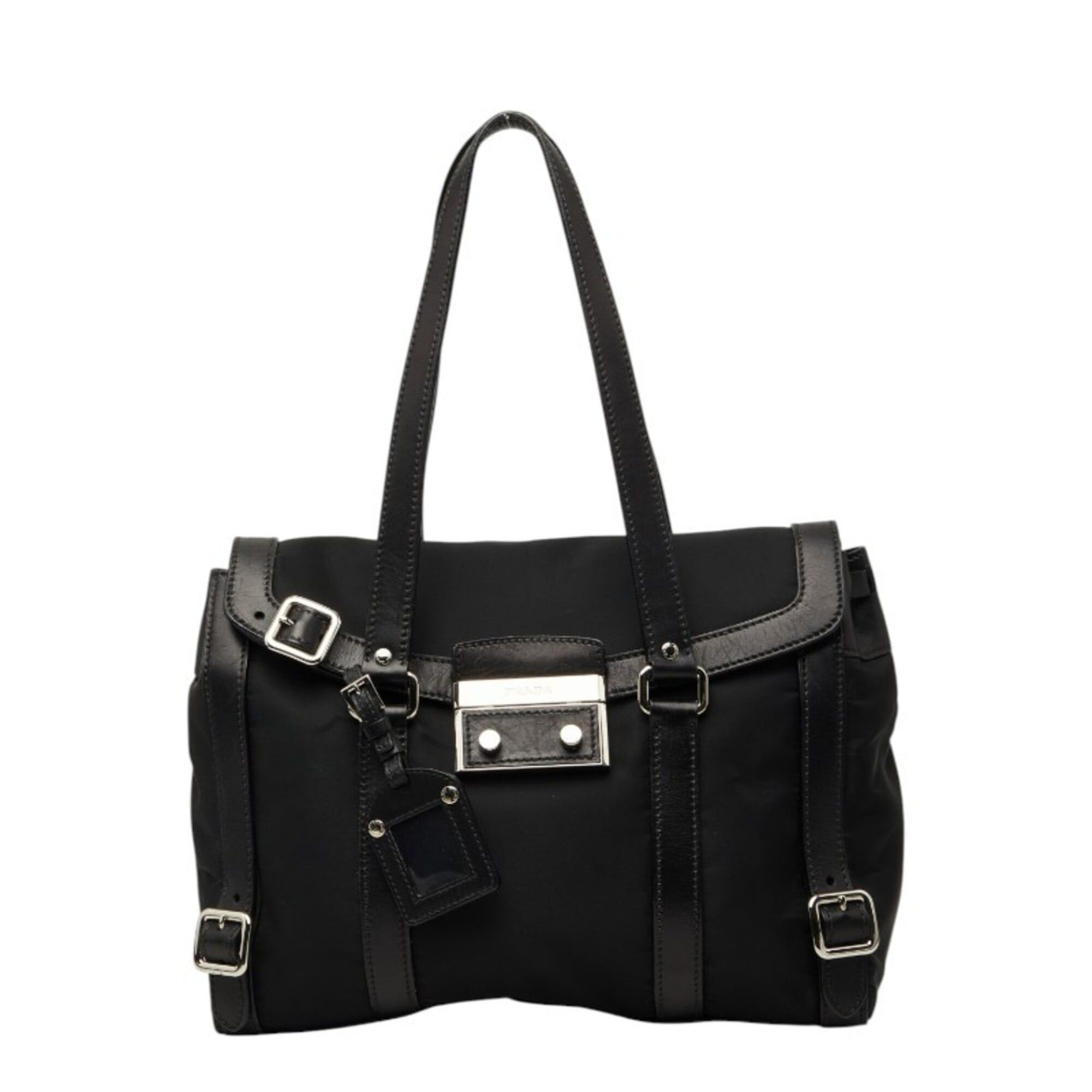 Prada Prada Triangle Logo Plate Flap Shoulder Bag, Black Nylon Leather, Women's PRADA Size ONE SIZE - 1 Thumbnail