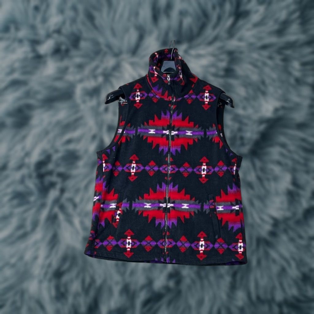 Chaps Chaps Vest Womens XL Red Aztec Geometric Fleece Zip Embroidered Pockets Western Modern Style Size XL / US 12-14 / IT 48-50 - 1 Thumbnail